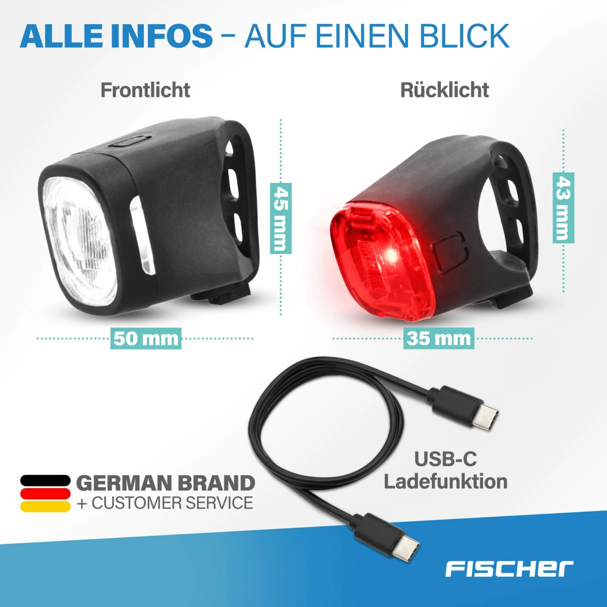 Fischer Zestaw oświetlenia rowerowego Square 40/20 lx IP44