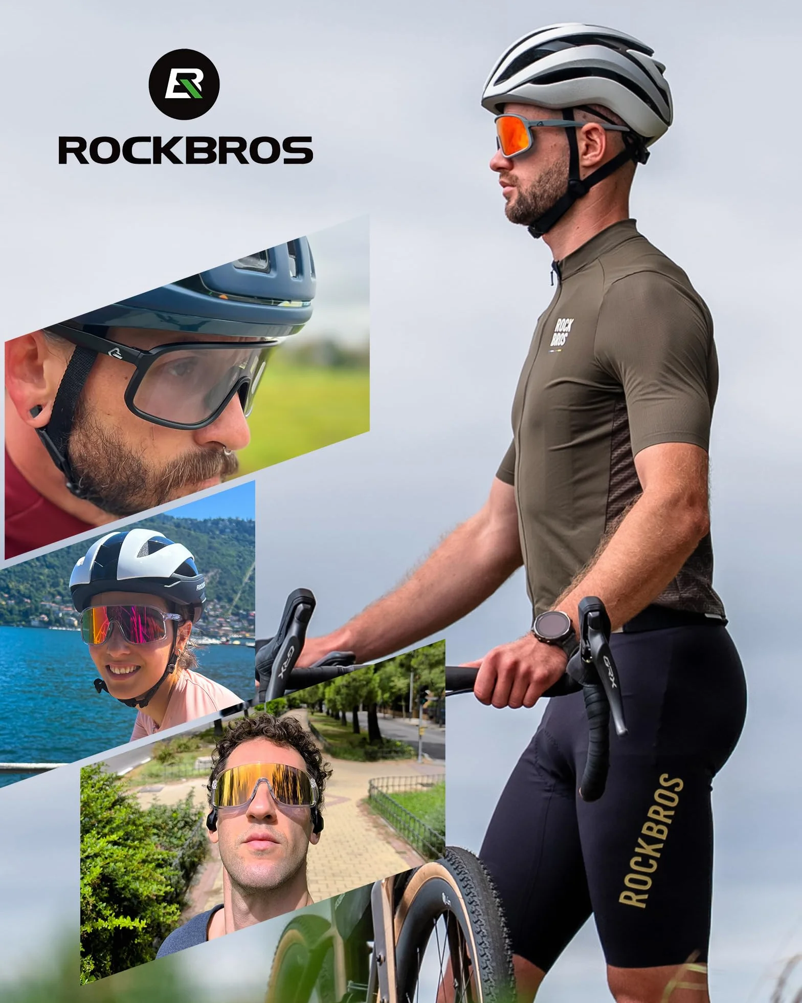 ROCKBROS Okulary rowerowe z polaryzacją, ochrona UV400, ultralekka oprawka TR90, okulary sportowe, wymienne nakładki na nos, okulary rowerowe dla mężczyzn i kobiet, jazda na rowerze, MTB, bieganie