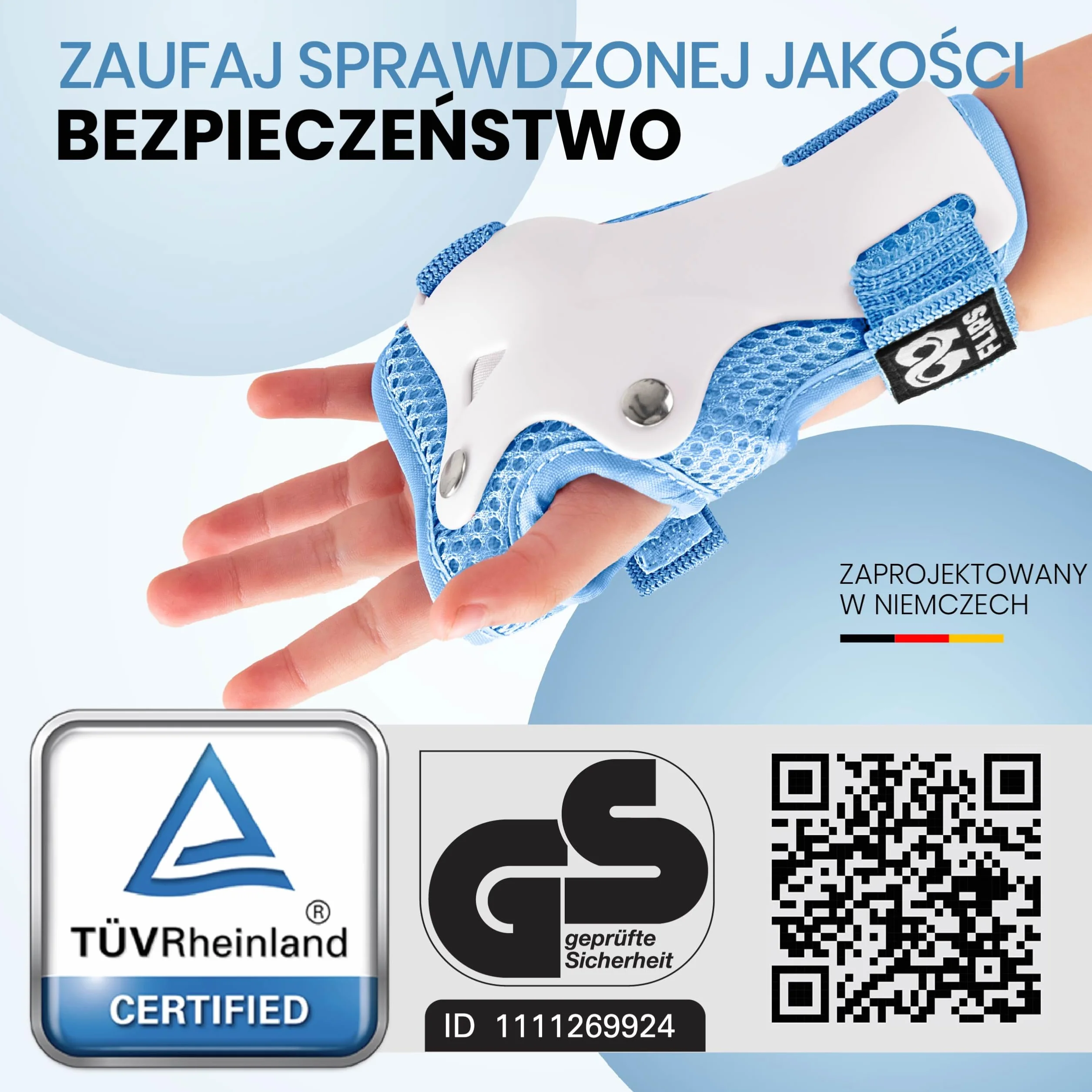 99FLIPS FLASH Jasnoniebieskie Ochraniacze dla Dzieci S/M Zestaw 6 el Nakolanniki Nałokietniki i Ochraniacze na Nadgarstki na Rolki