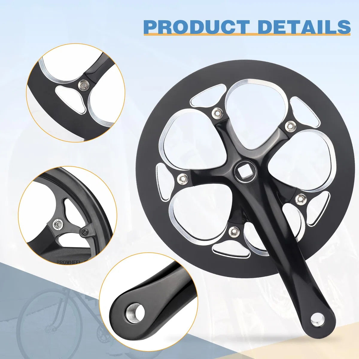 ZUKKA Zestaw korbowy 52T ze stopu aluminium, ramię 165 mm, do 6/7/8/9/10 biegów, rower górski, rower składany, E-Bike, Cruiser Bike, Square Taper