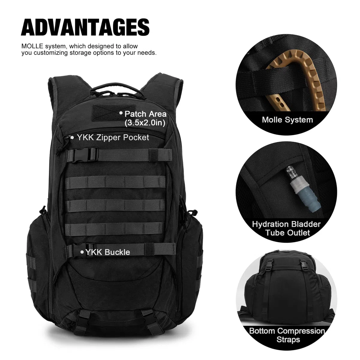 Mardingtop Unisex Plecak Turystyczny Trekkingowy dla Dorosłych, Czarny, 35 l