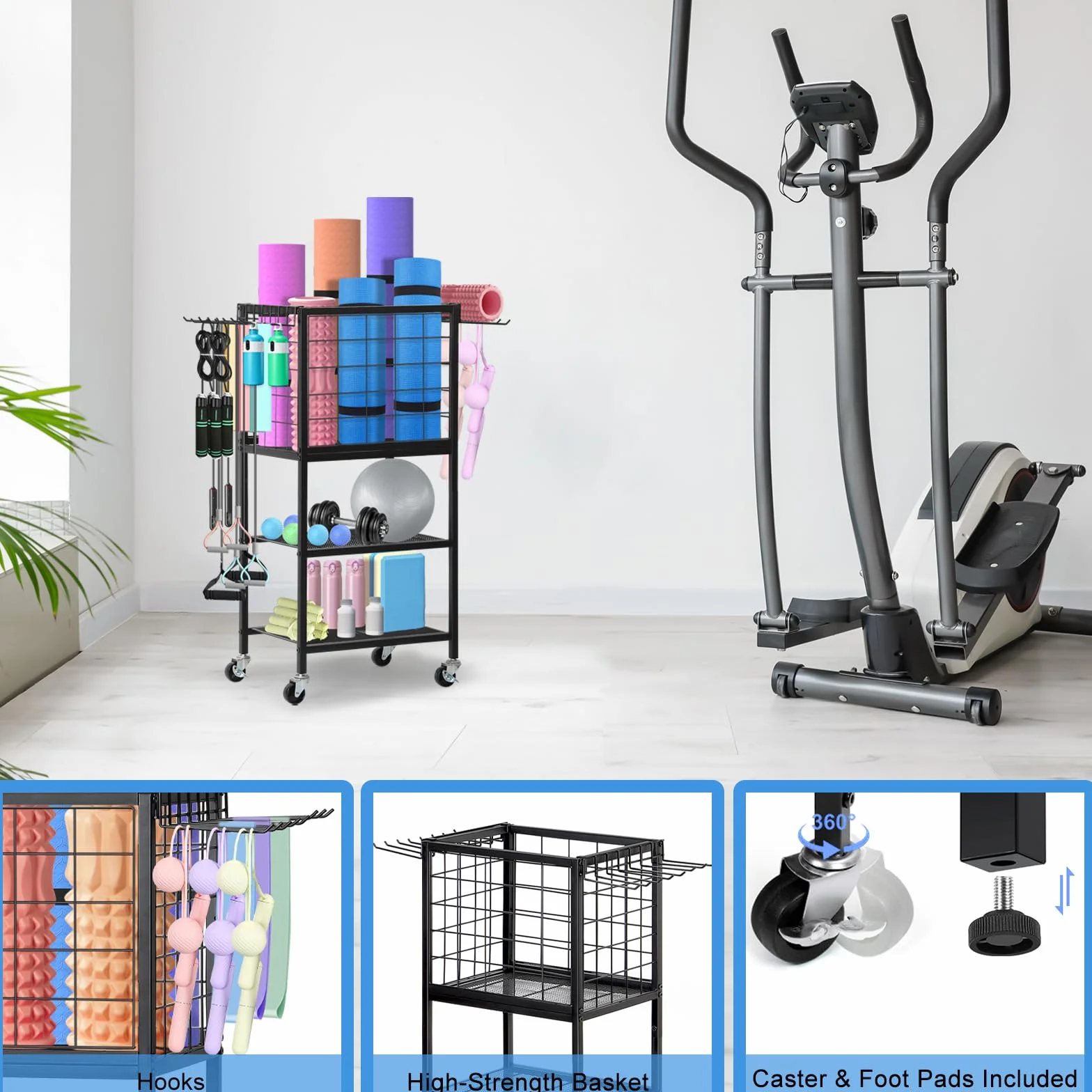 LIANTRAL Stojak na hantle, stojak do przechowywania mat do jogi, stojak do przechowywania sprzętu treningowego na hantle, kettlebells, mata do jogi i taśmy oporowe, organizer do przechowywania w domu