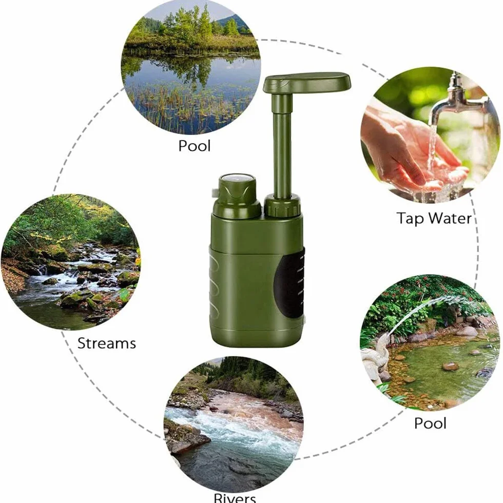 Namvo Filtr do wody, outdoorowy uzdatnianie wody pitnej, 3000 l, survivalowy, kempingowy, filtr do wody, do wyposażenia awaryjnego Prepper - Army Green