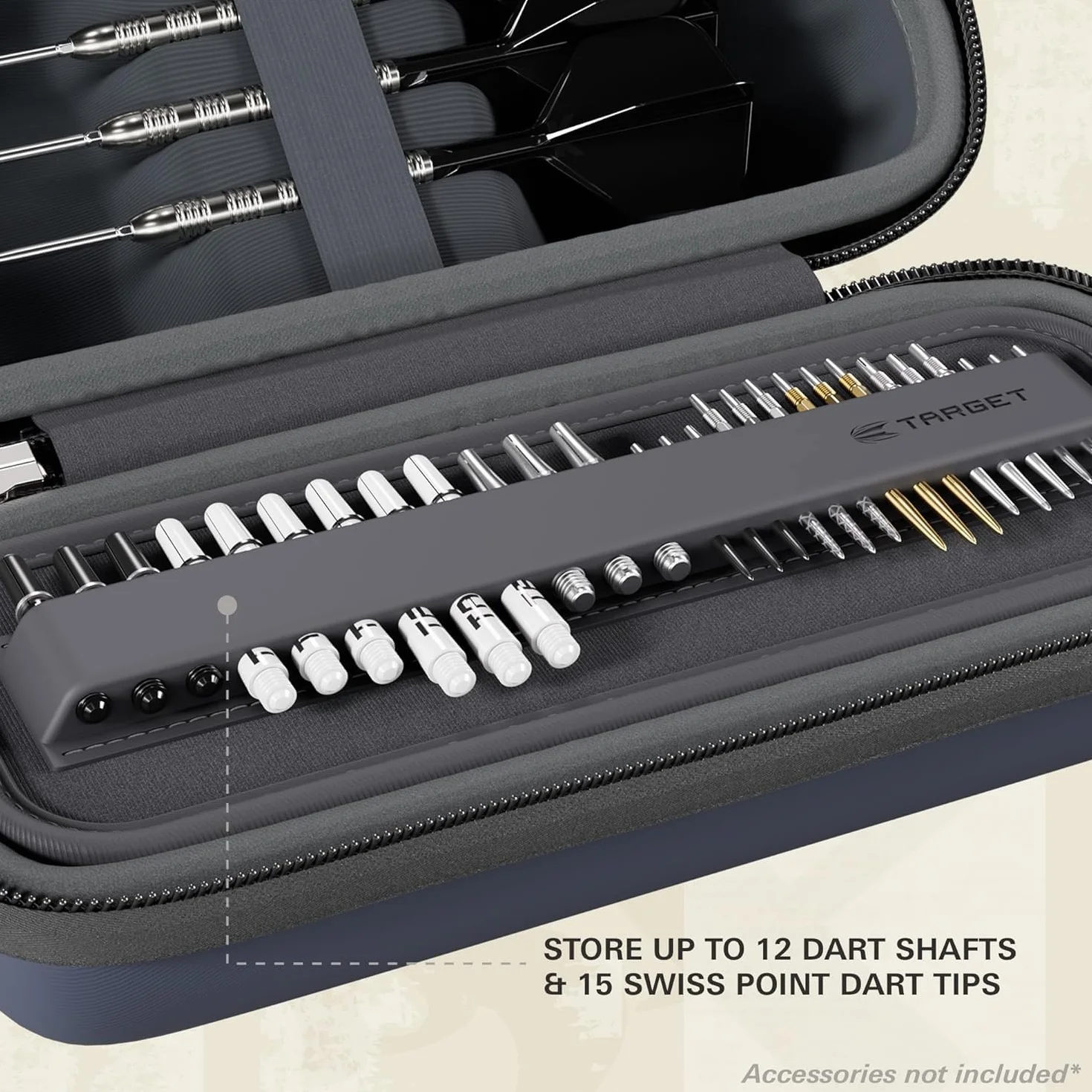 Target Darts BOA Dart Storage Case Czarny/granatowy/szary Torba na rzutki 6 kompletnie zmontowanych strzałek