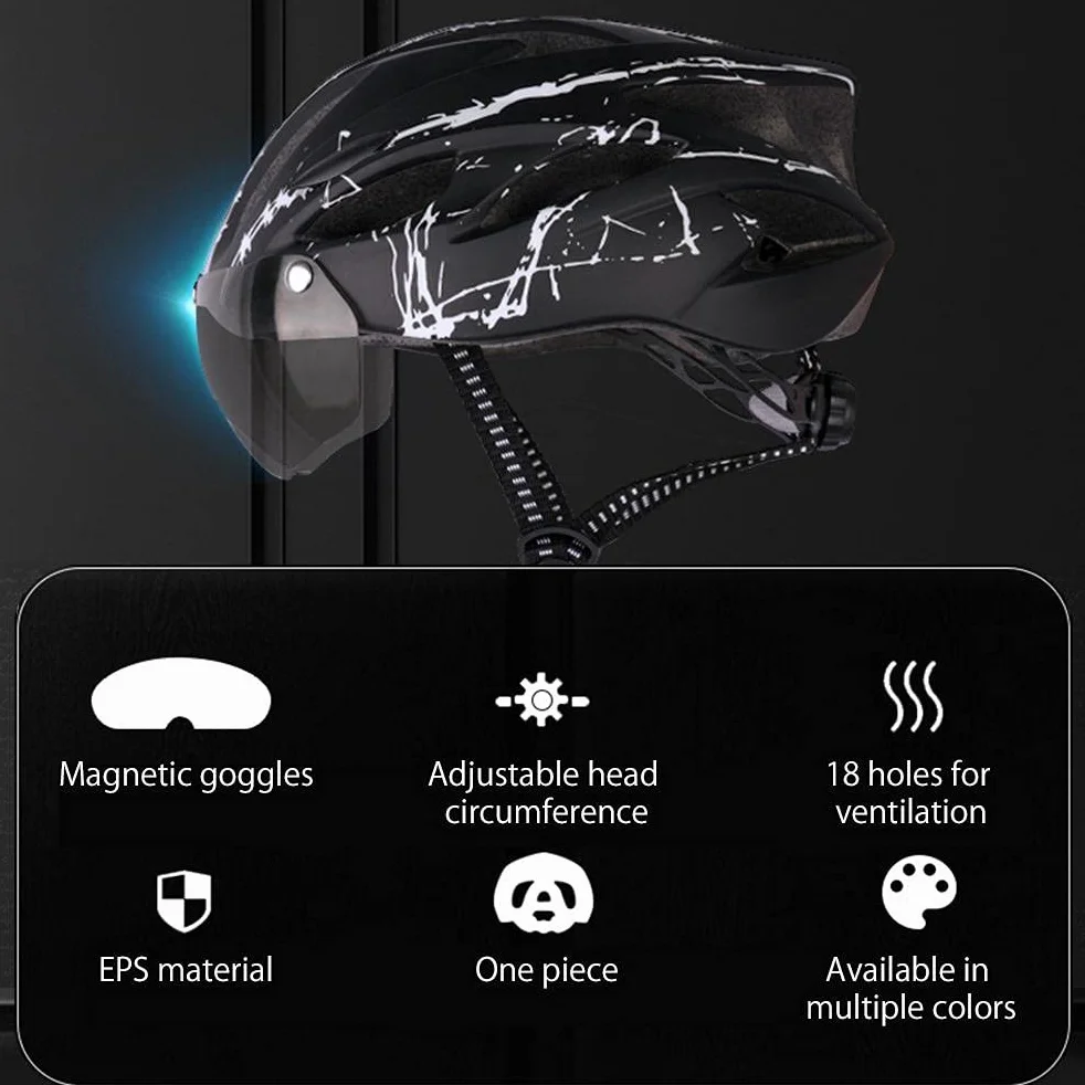 Kask rowerowy z magnetyczną wizjerem biało-czarny dla dorosłych mężczyzn kobiet