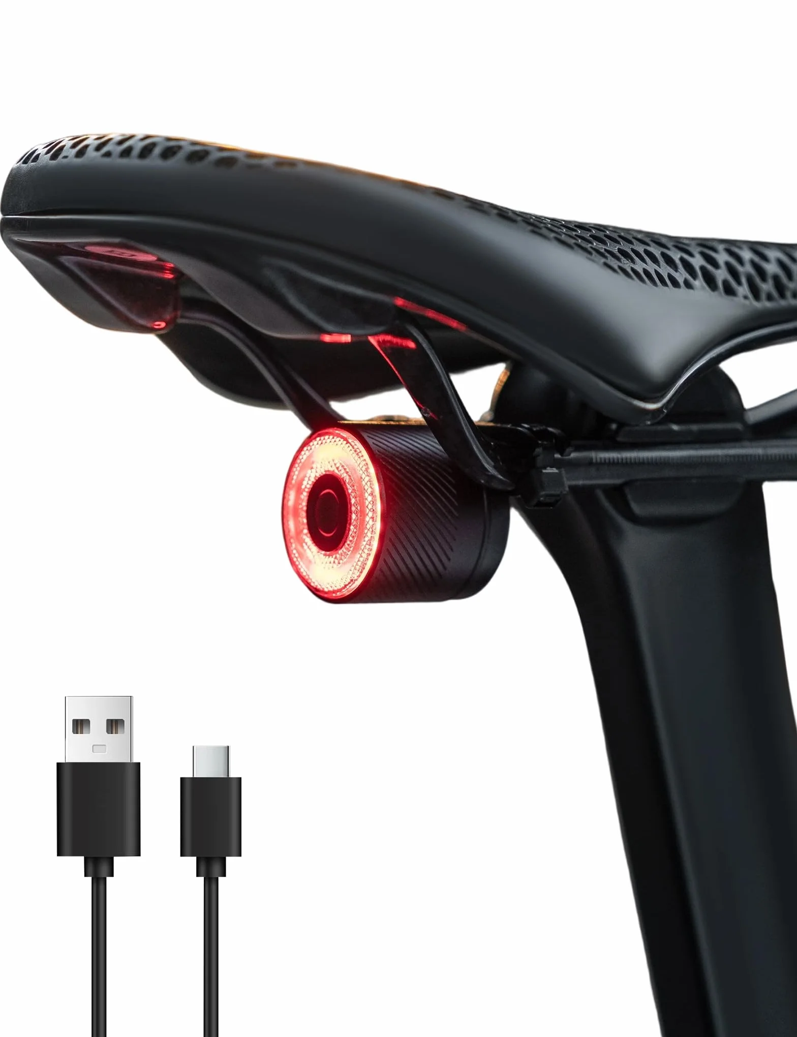 ROCKBROS Oświetlenie rowerowe tylne LED USB Akumulator IPX6 Wodoodporne czujniki światła hamowania wibracje 4 tryby jazdy na rowerze MTB szosowe nocne bezpieczeństwo