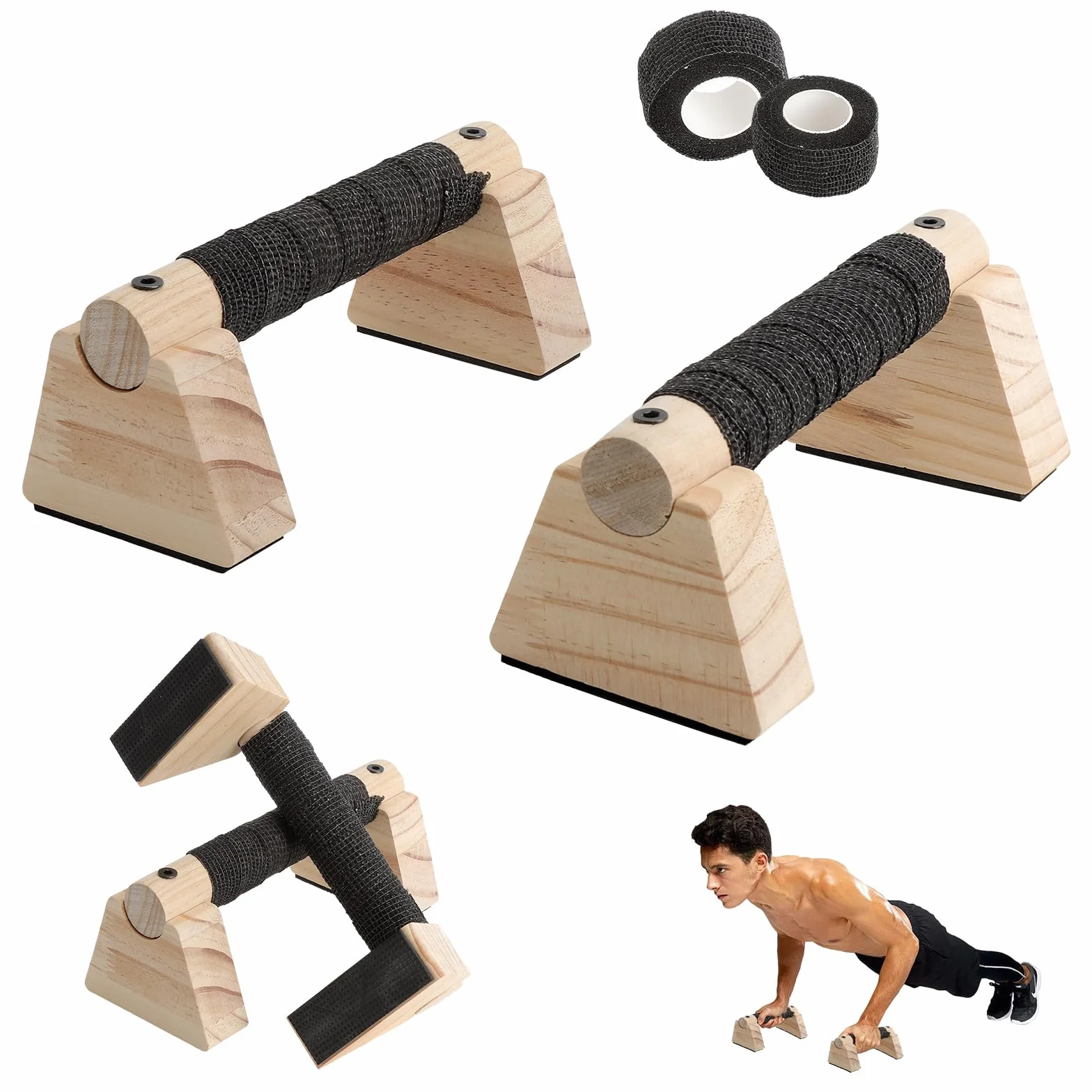 Uchwyty do pompek z drewnianymi paralelami sprzęt do kalisteniki Ergonomiczne drążki do push-up z ochroną nadgarstków Antypoślizgowe uchwyty do wykonywania wycisków na rękach do treningu w domu i