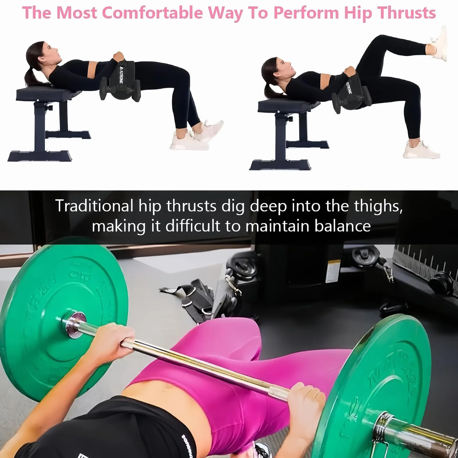 Flintronic Pas Hip Thrust do Krótkich Hantli i Kettlebells, Regulowany Rzep, Fitness, Pośladki