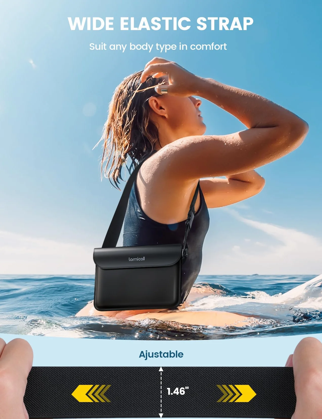 Lamicall Wodoszczelna torba IPX8 - [2 szt.] Wodoszczelna Torebka Pasa z Regulowalnym Pasek, [Szybka Otwarcie] dla Plaży, Pływania, Żeglugi, Rybyctwa, Kajakingu, Turystyki, Dostępna dla 8,7" - Czarny