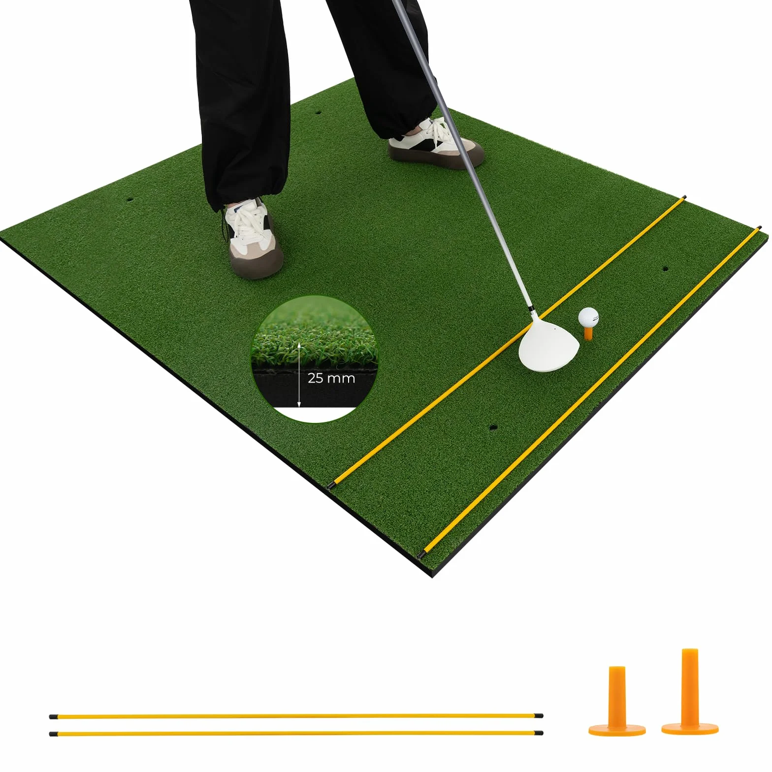 COSTWAY Mata do gry w golfa, mata do ćwiczeń golfowych w zestawie z 2 gumowymi teami i 2 prętami wyrównującymi, mata golfowa z 6 pozycjami odbicia, do użytku wewnątrz i na zewnątrz