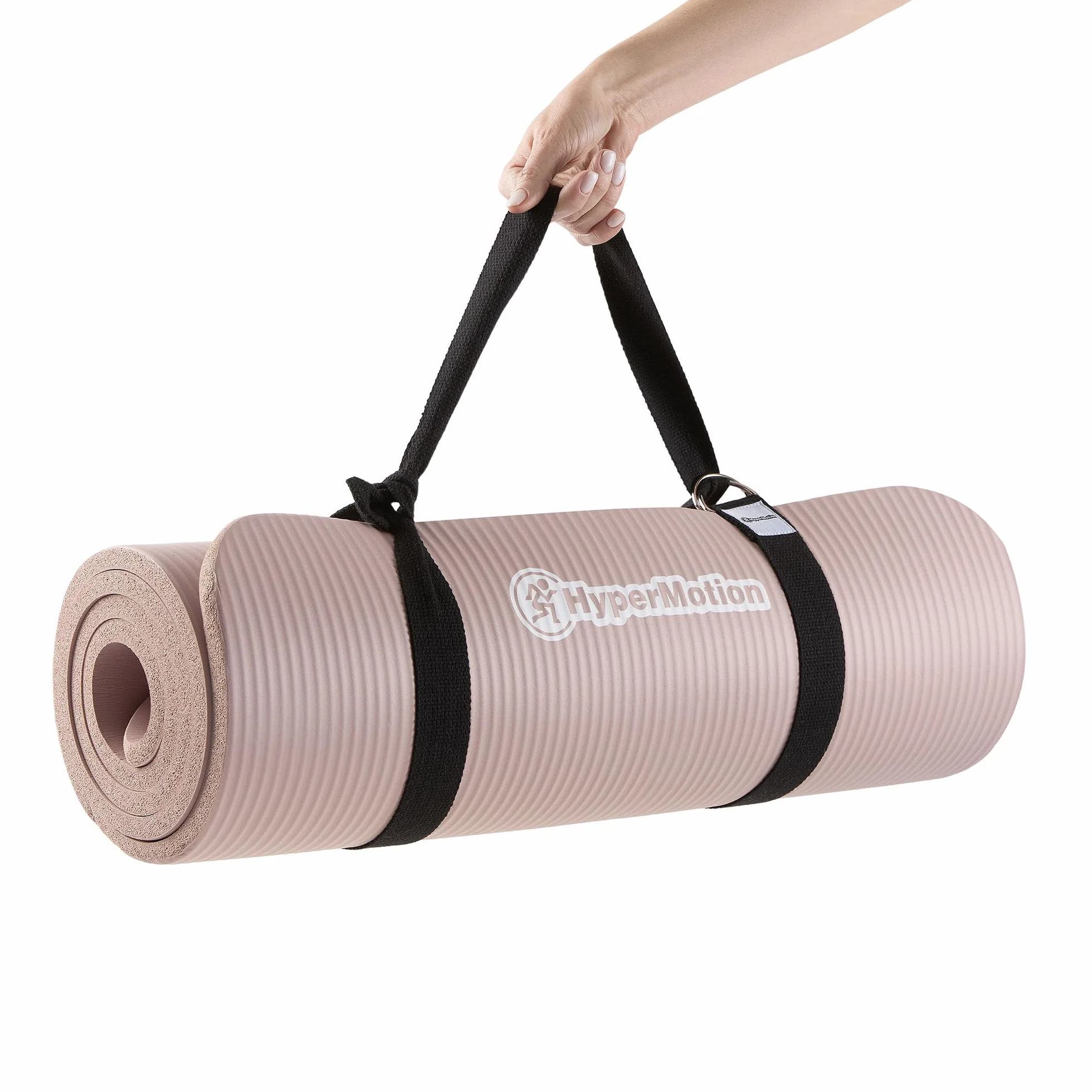 HyperMotion Mata do Ćwiczeń Fitness i Jogi NBR 183x61x1,5 cm Brudny Róż, Antypoślizgowa 15 mm, z Paskiem do Ćwiczeń i Przenoszenia, Gruba Mata do Jogi, Pilates i Stretchingu