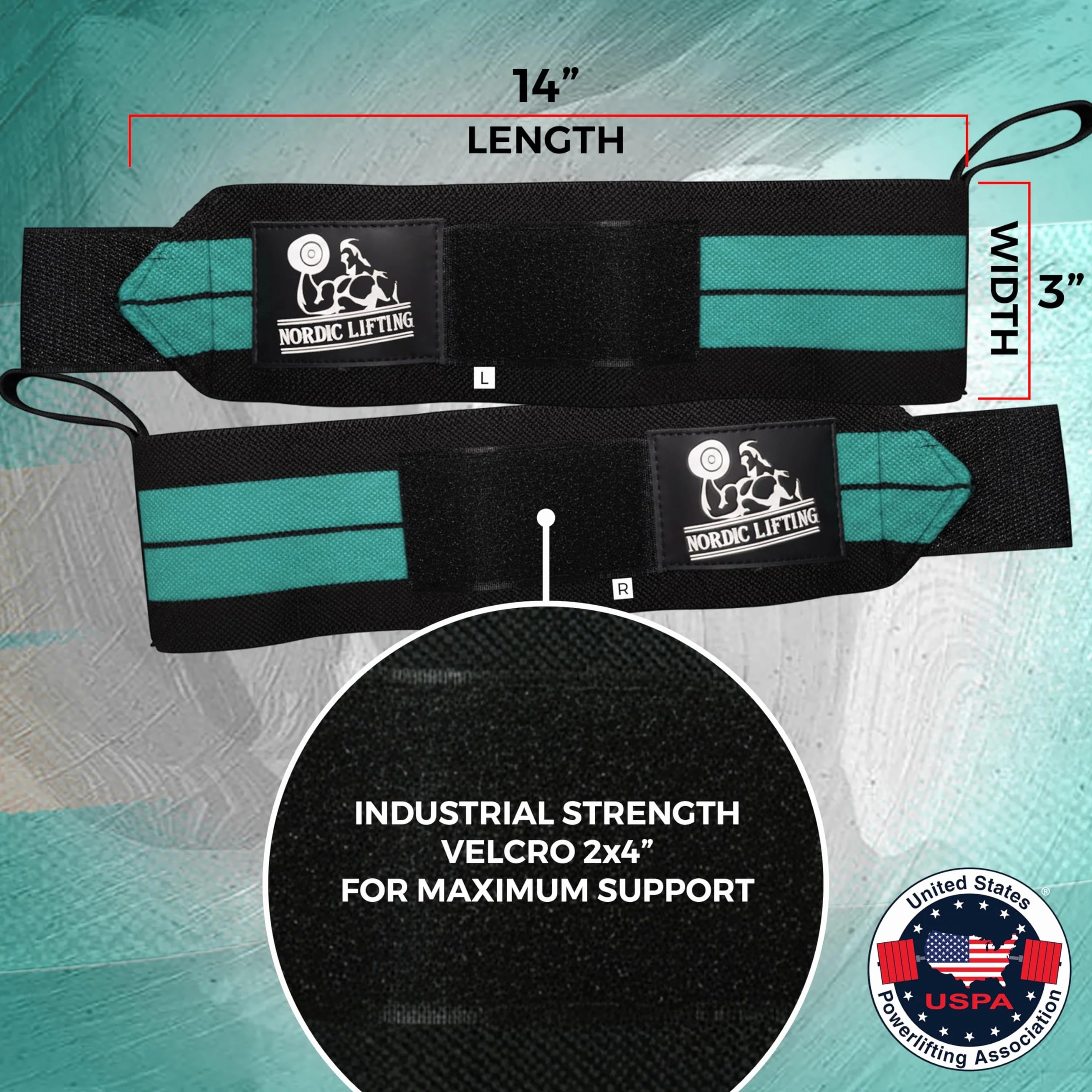 Opaski na nadgarstek (1 para) - wsparcie premium do podnoszenia ciężarów, crossfit|siłownia - AquaBlue