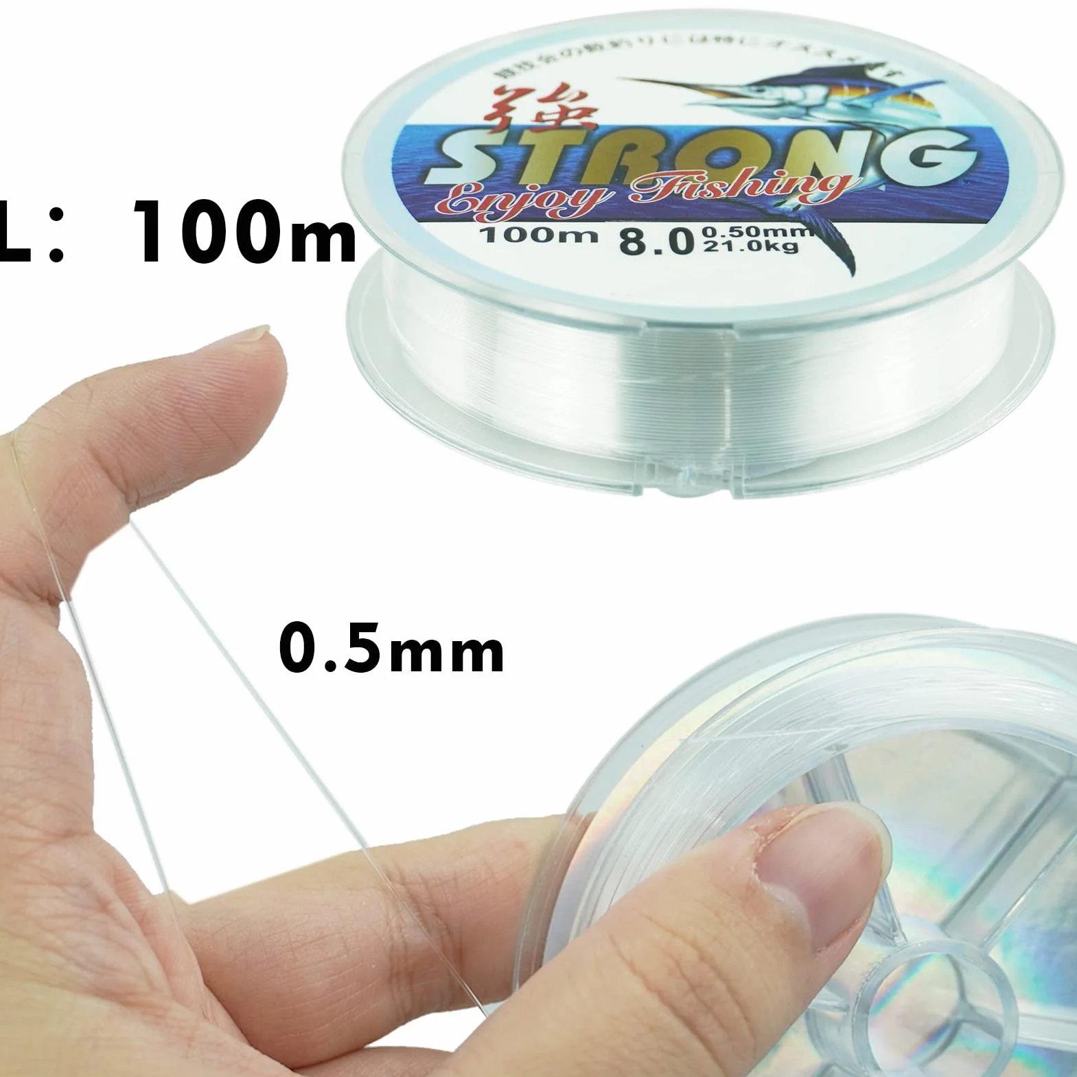 SZCXDKJ Przezroczysta Żyłka Nylonowa Monofilamentowa 100 m, 0.5 mm, Maks. Obciążenie 21 kg, do Wędkarstwa i Zastosowań Ogólnych