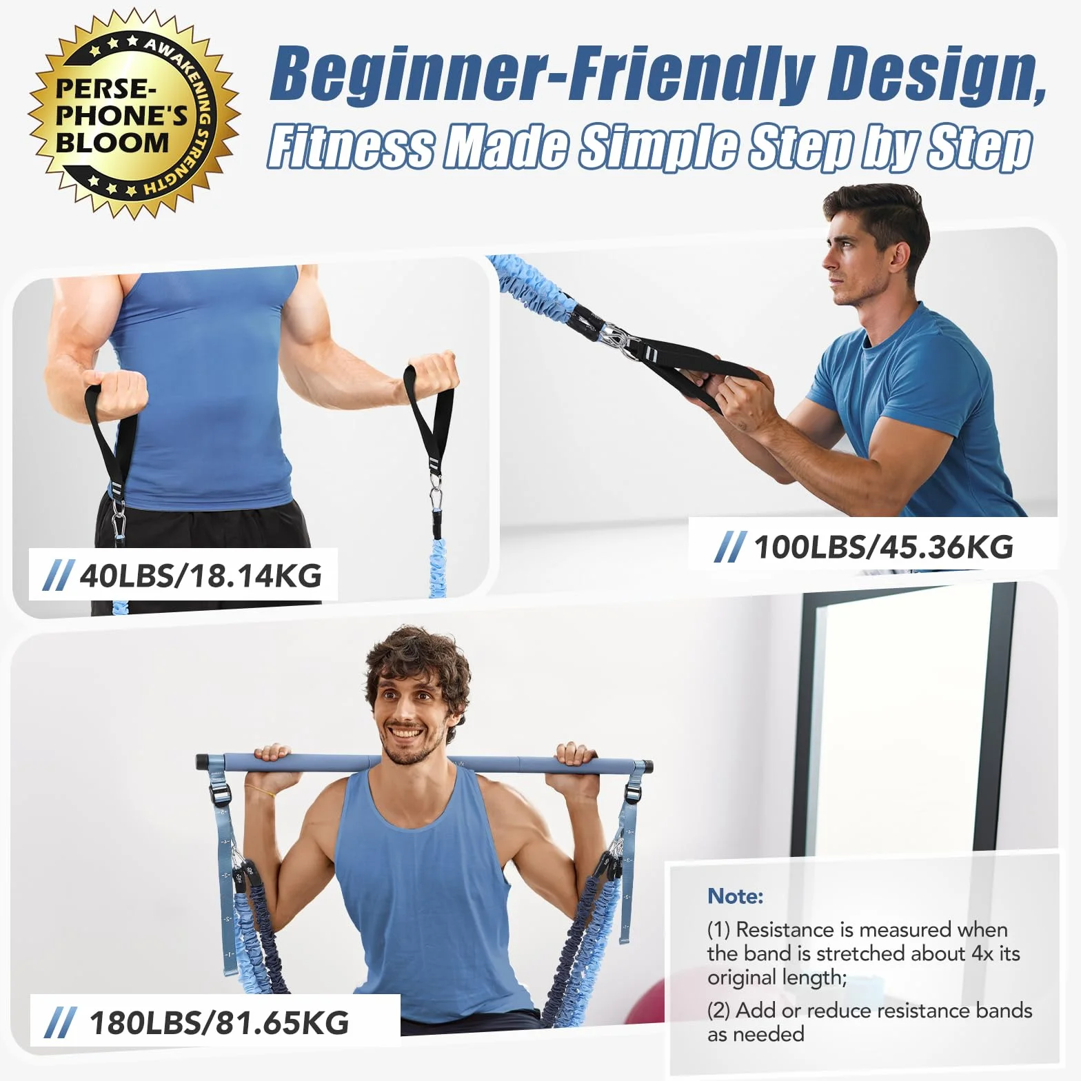 ALongSong Sprzęt do pilatesu Reformer z 6 opaskami oporowymi 20/30/18.1 kg ochrona przed zatrzaskami
