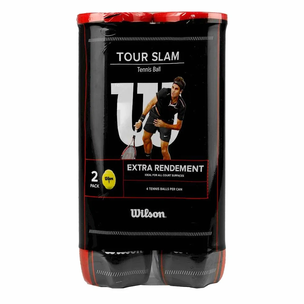 Wilson Tour Slam piłki tenisowe do wszystkich klocków, żółte, 2 puszki po 4 piłki, każda z 4 piłkami, WRT115302