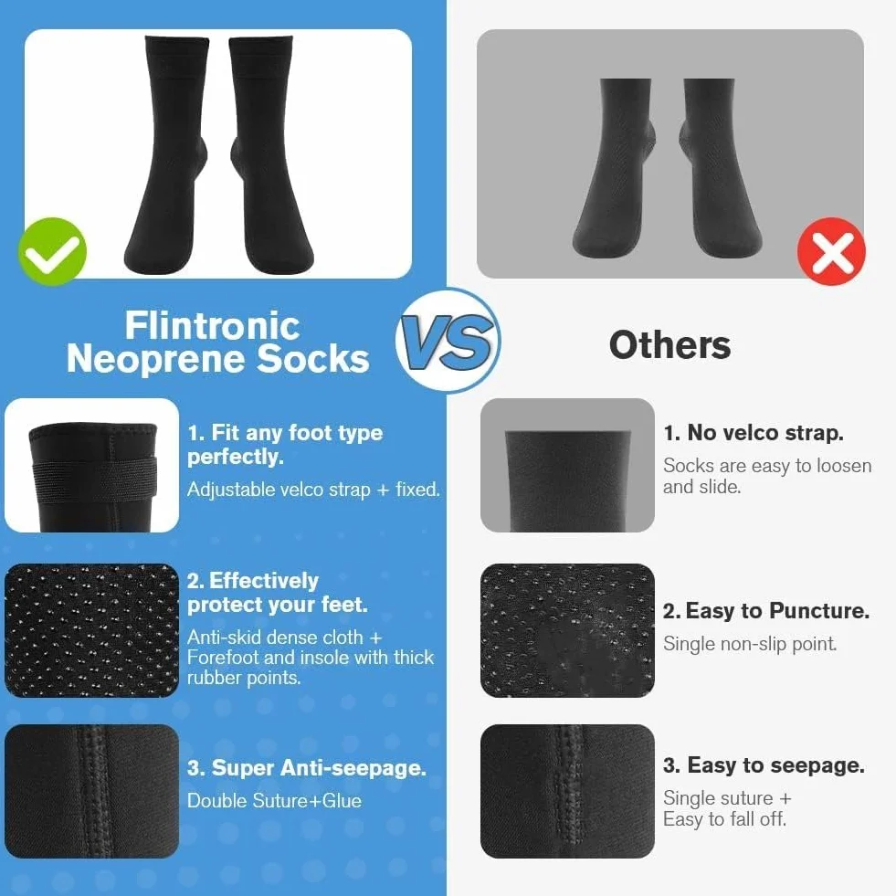 Flintronic Skarpety Neoprenowe 3 mm, Do Nurkowania, Z Zapięciem Na Rzepy, Antypoślizgowe Do Sportów Wodnych, Pływania, Snorkelingu, Surfowania Dla Kobiet i Mężczyzn