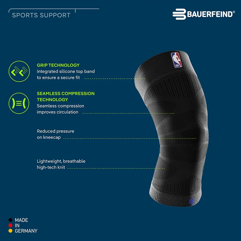 BAUERFEIND Opaska na kolano „Sports Compression Knee Support NBA“, 1 unisexowa opaska na kolano do sportów piłkarskich, opaska na kolano do koszykówki z logo zespołu