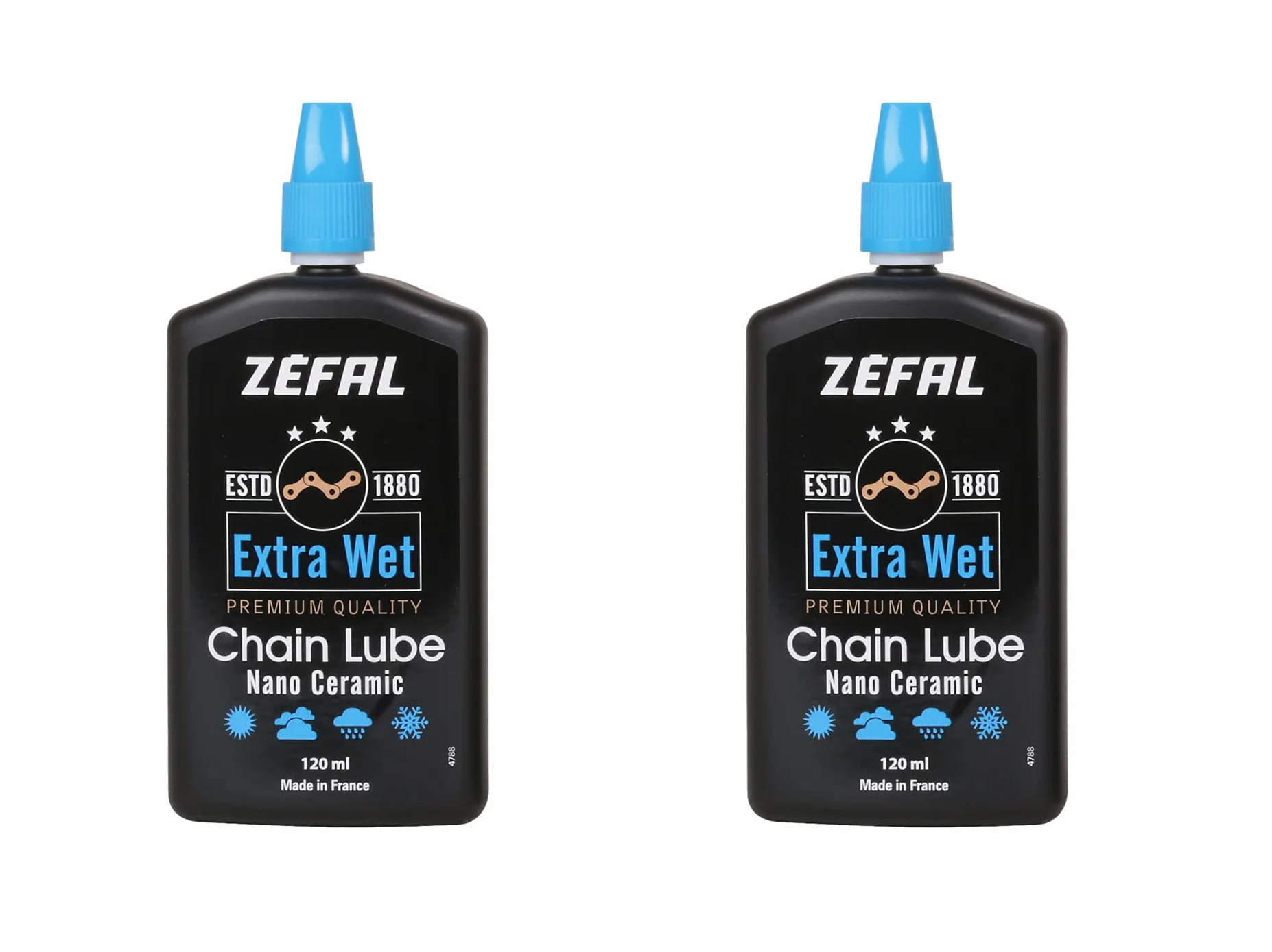 ZEFAL Zestaw Extra Wet Lube - Zestaw dwóch butelek ceramicznych smarów premium do łańcucha rowerowego - bardzo długa trwałość - 120 ml na każdą butelkę