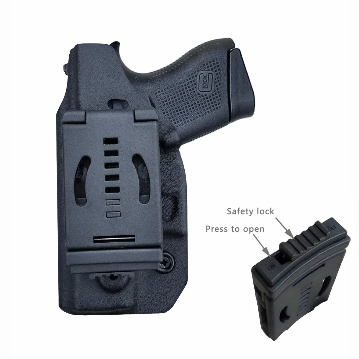 POLE.CRAFT G43x Kabura OWB Kydex do G43/G43X (Gen 3-5) Zewnątrz pasa Carry z Klipsem 1.5-2 cala, Czarny, Prawa Ręka