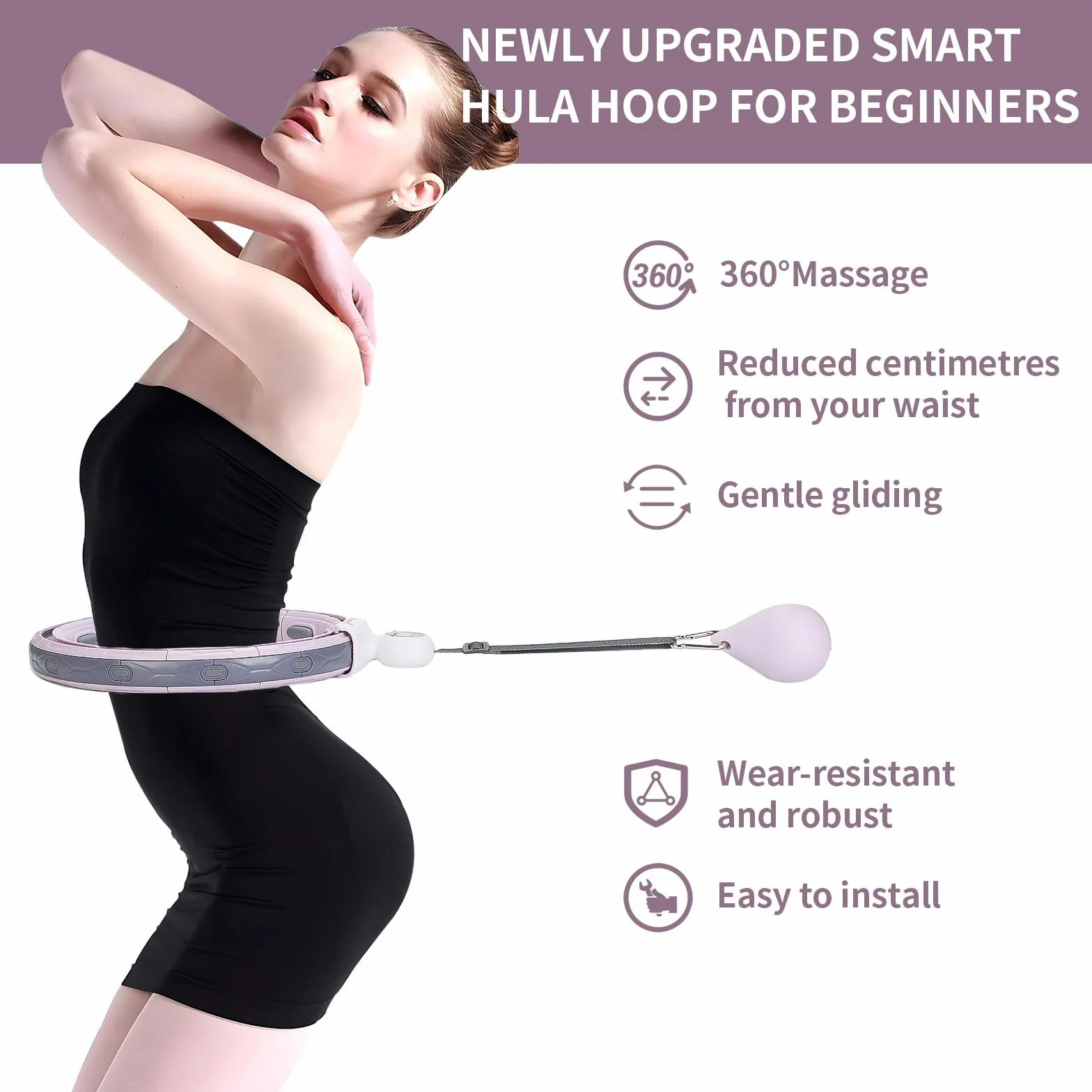 Smart hula hop, cicha obręcz fitness dla dorosłych, hula hub z piłką i licznikiem, 16 węzłów, dla początkujących, odchudzanie fitness