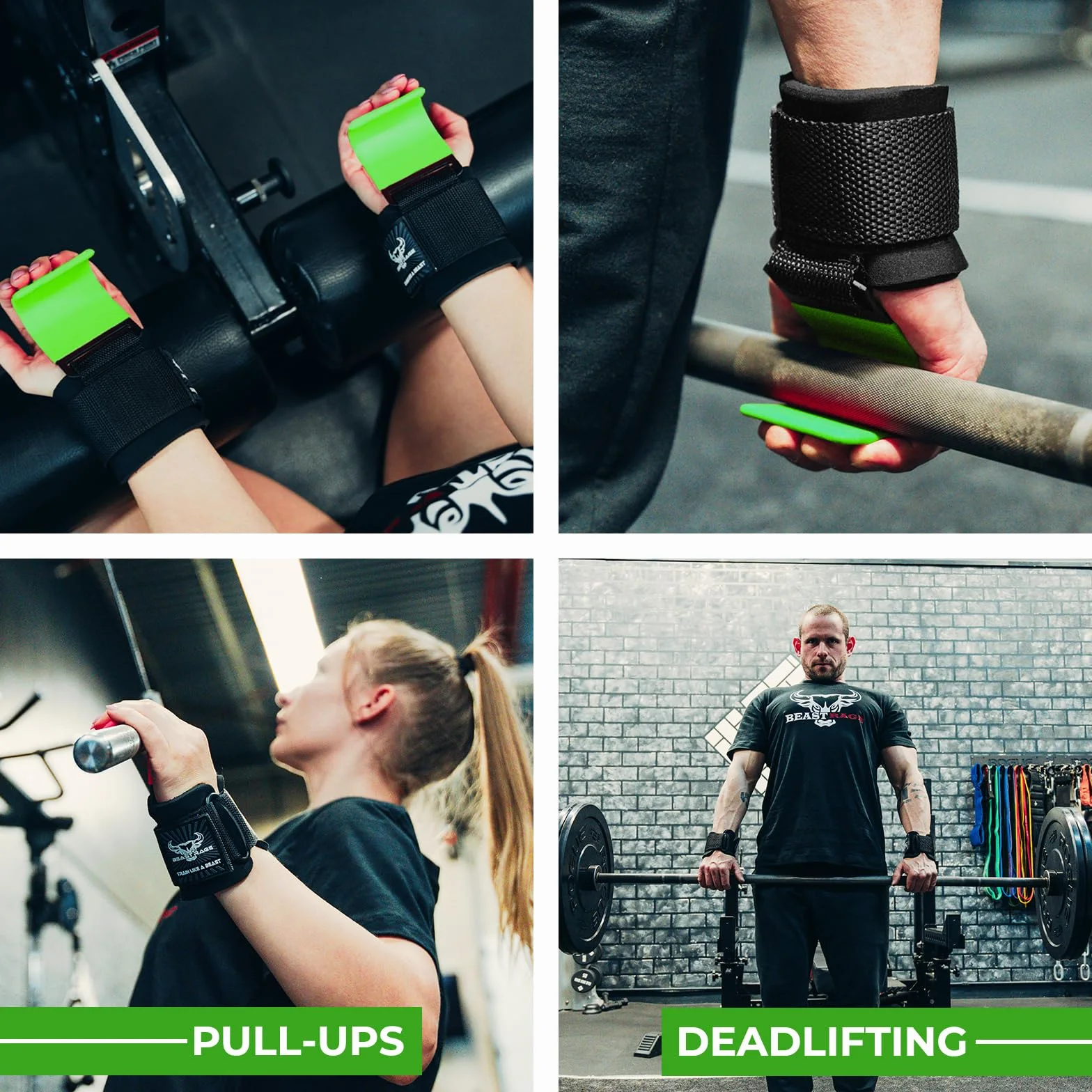 BEAST RAGE Podnoszenie ciężarów Haki Paski na nadgarstki Grube neoprenowe wyściełane gumą Owijki fitness Antypoślizgowe Uchwyty do podciągania się Trening Siłownia