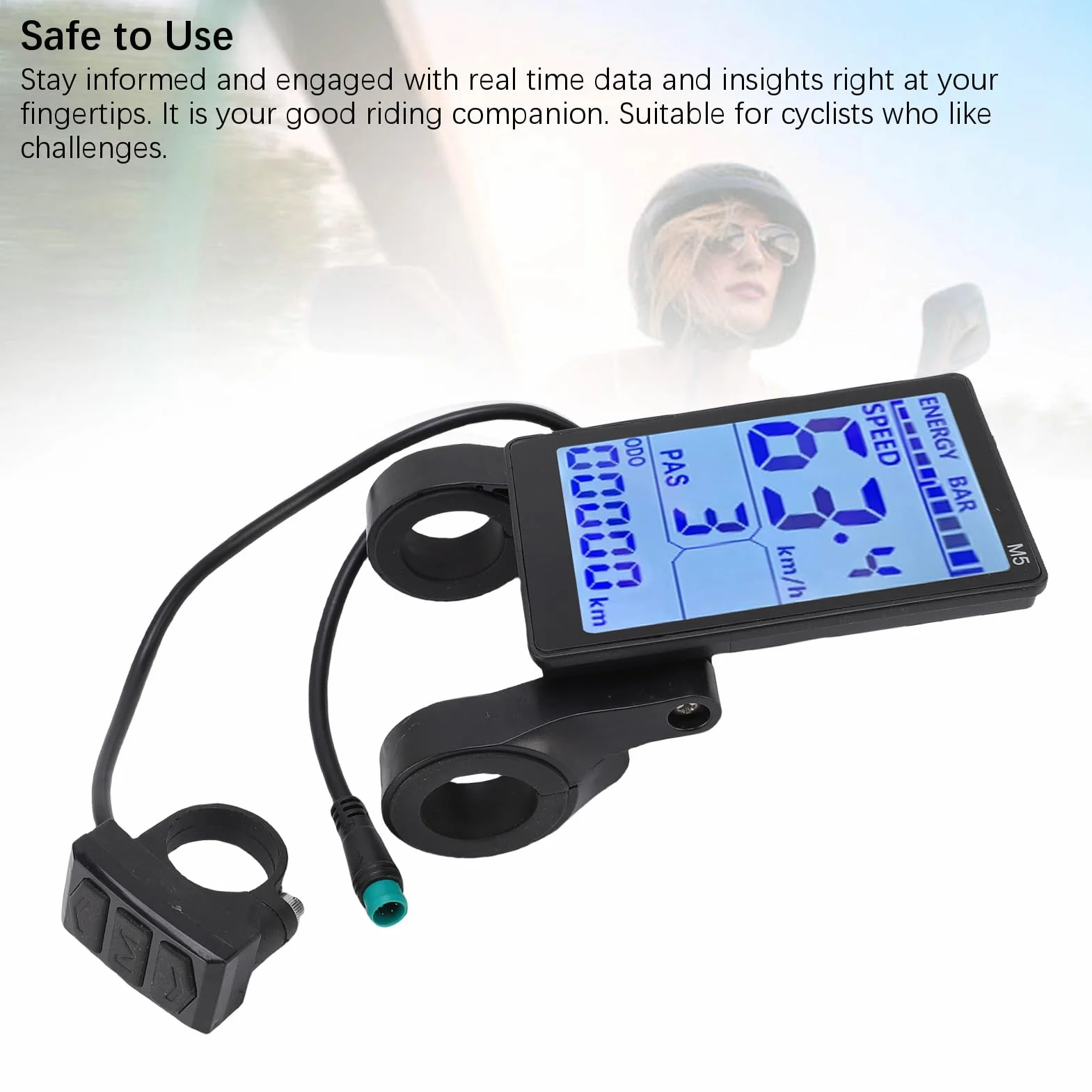 Asixxsix Wyświetlacz Roweru Elektrycznego, Wodoodporne Złącze 5-pinowe Prędkościomierz Rowerowy Kompatybilny z kierownicą 22,2 Mm, Licznik Rowerowy z Monitorowaniem Danych w Czasie Rzeczywistym dla