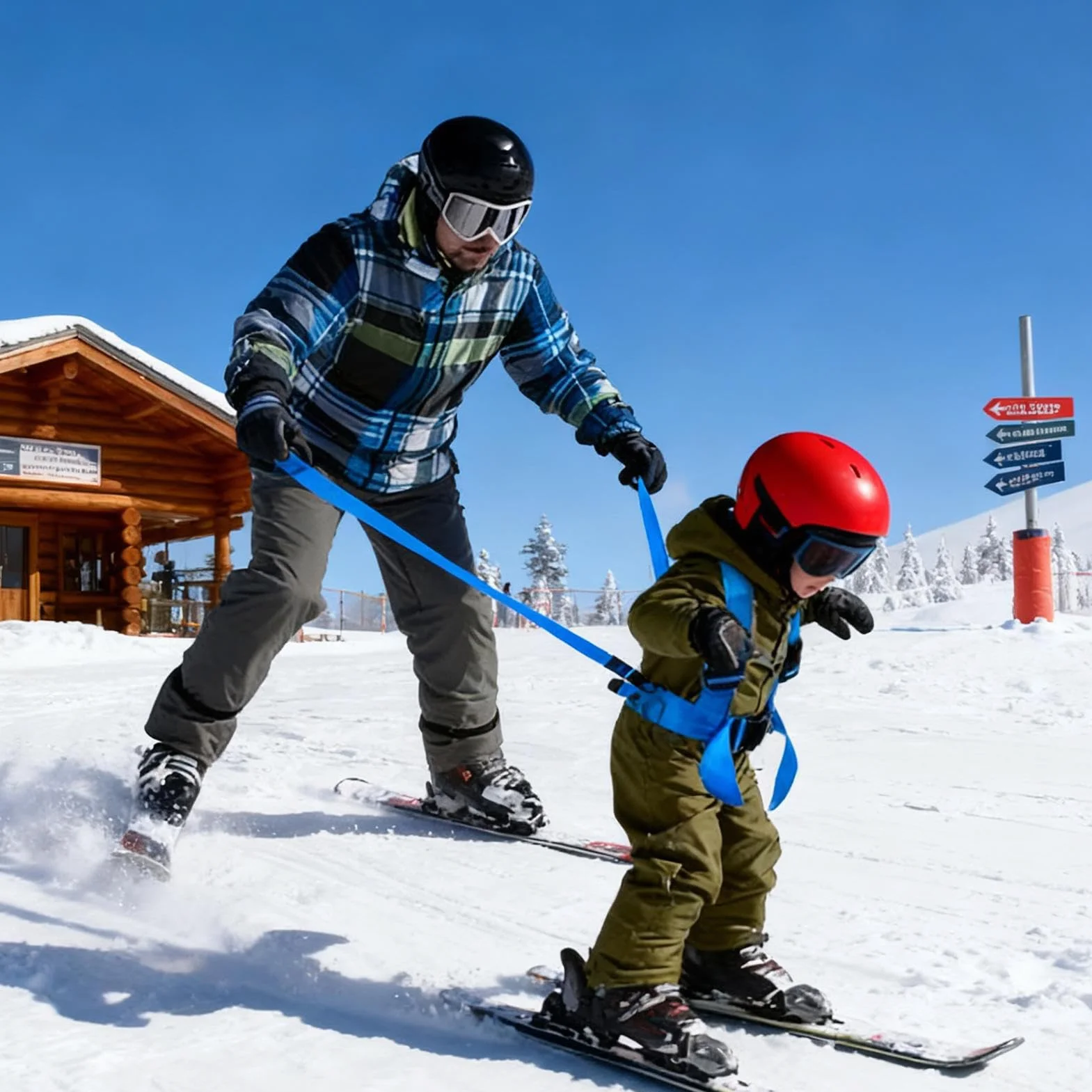 Szelki treningowe dla dzieci regulowany pasek 40x30 cm pomoc w nauce jazdy na nartach i snowboardzie