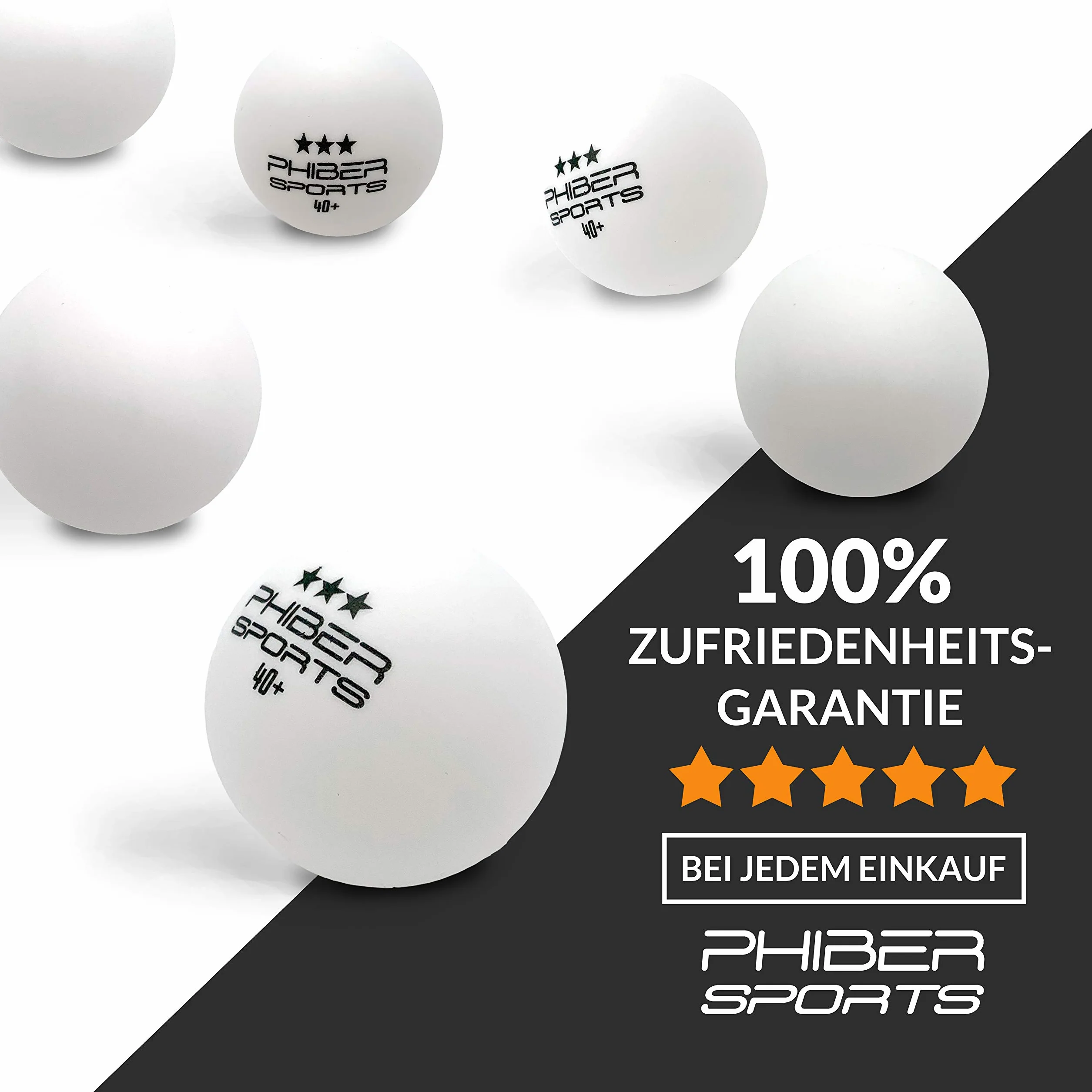 PHIBER-SPORTS Piłki do tenisa stołowego 40+ Premium 3-gwiazdkowe – idealne właściwości do gry – idealne dla początkujących, rodzin i profesjonalistów – wykonane zgodnie ze standardami konkurencji