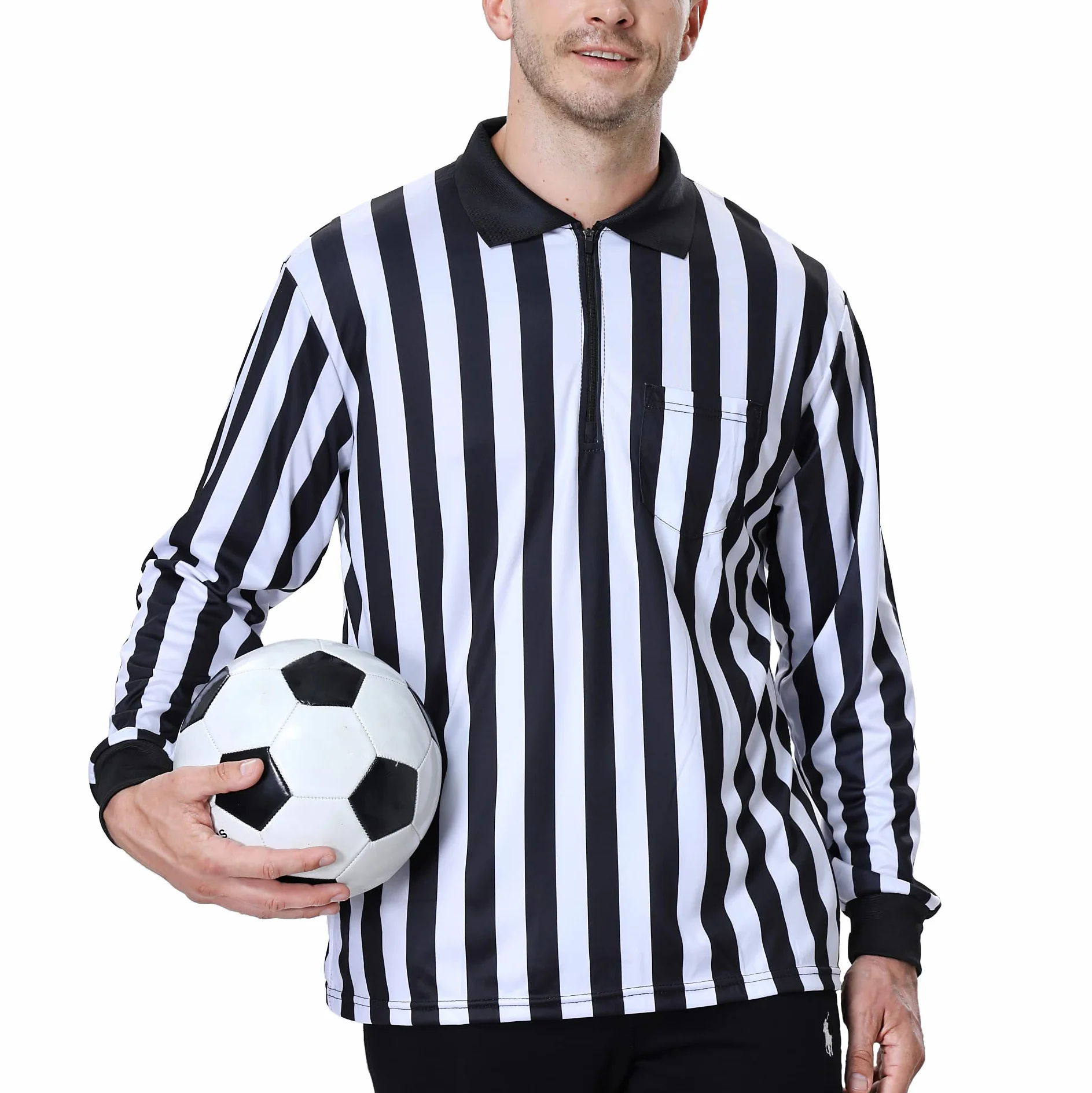 TopTie Męska oficjalna koszulka sędziowca z długim rękawem, czarno-białe paski, koszulka Pro-Style Ref Umpire