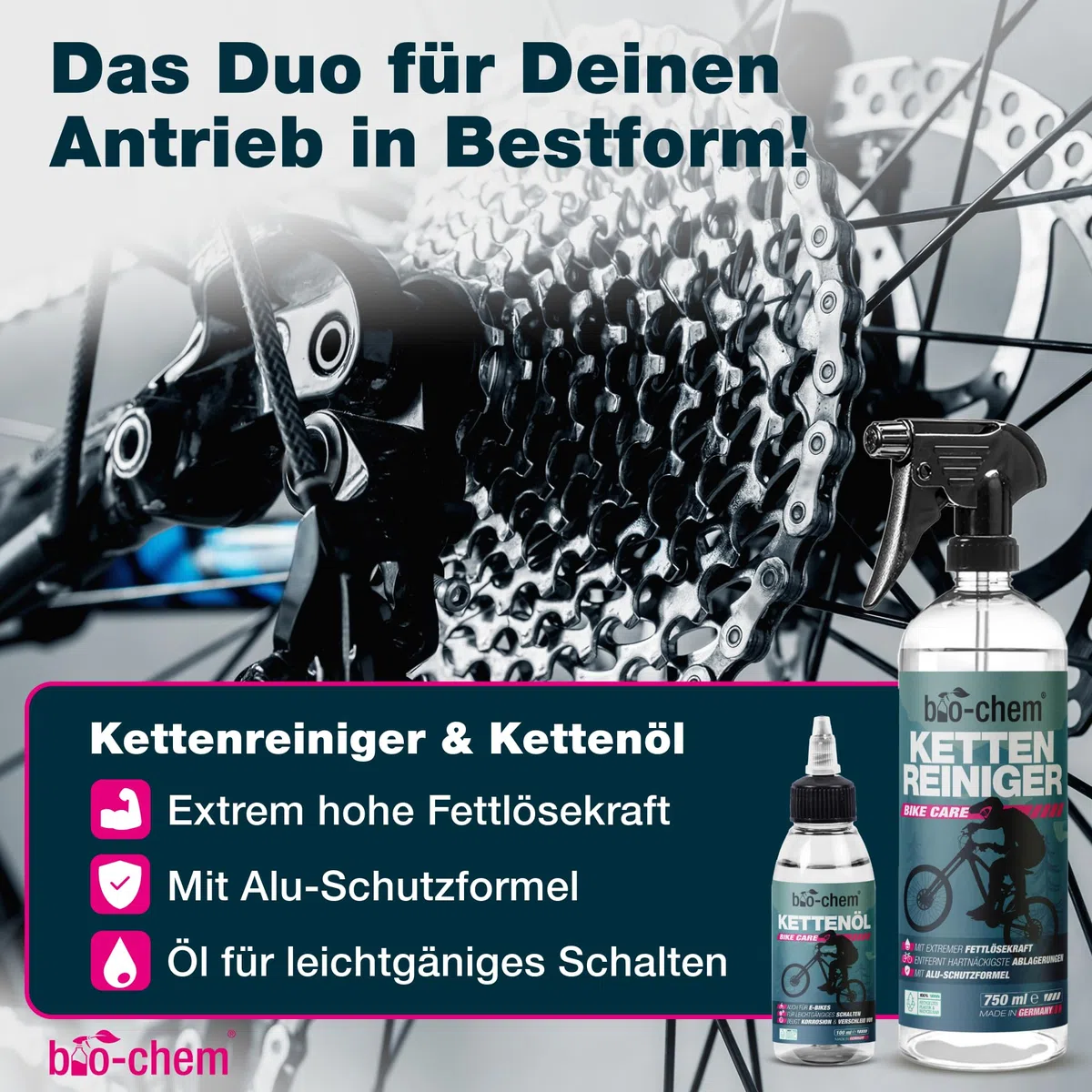 Bio-Chem - Zestaw 7 produktów do czyszczenia roweru - Środek do czyszczenia ram rowerowych - Środek do odtłuszczania łańcucha - Olej smarujący - 3 szczotek do czyszczenia + szczotka rowerowa