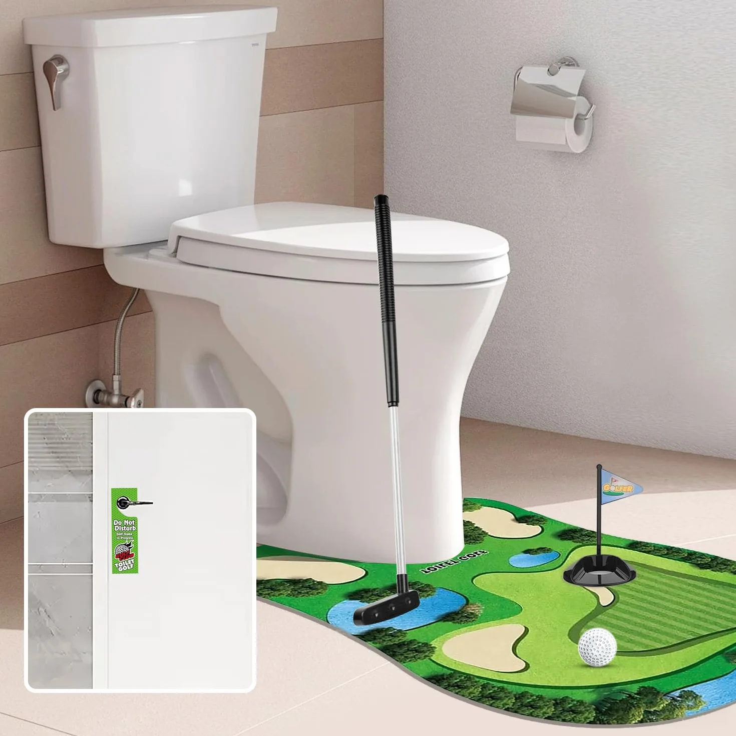 Byffoer Zestaw prezentowy do golfa toaletowego, gra w minigolfa z kijem i piłkami, zestaw do golfa toaletowego, mini golf do domu, zestaw golfowy
