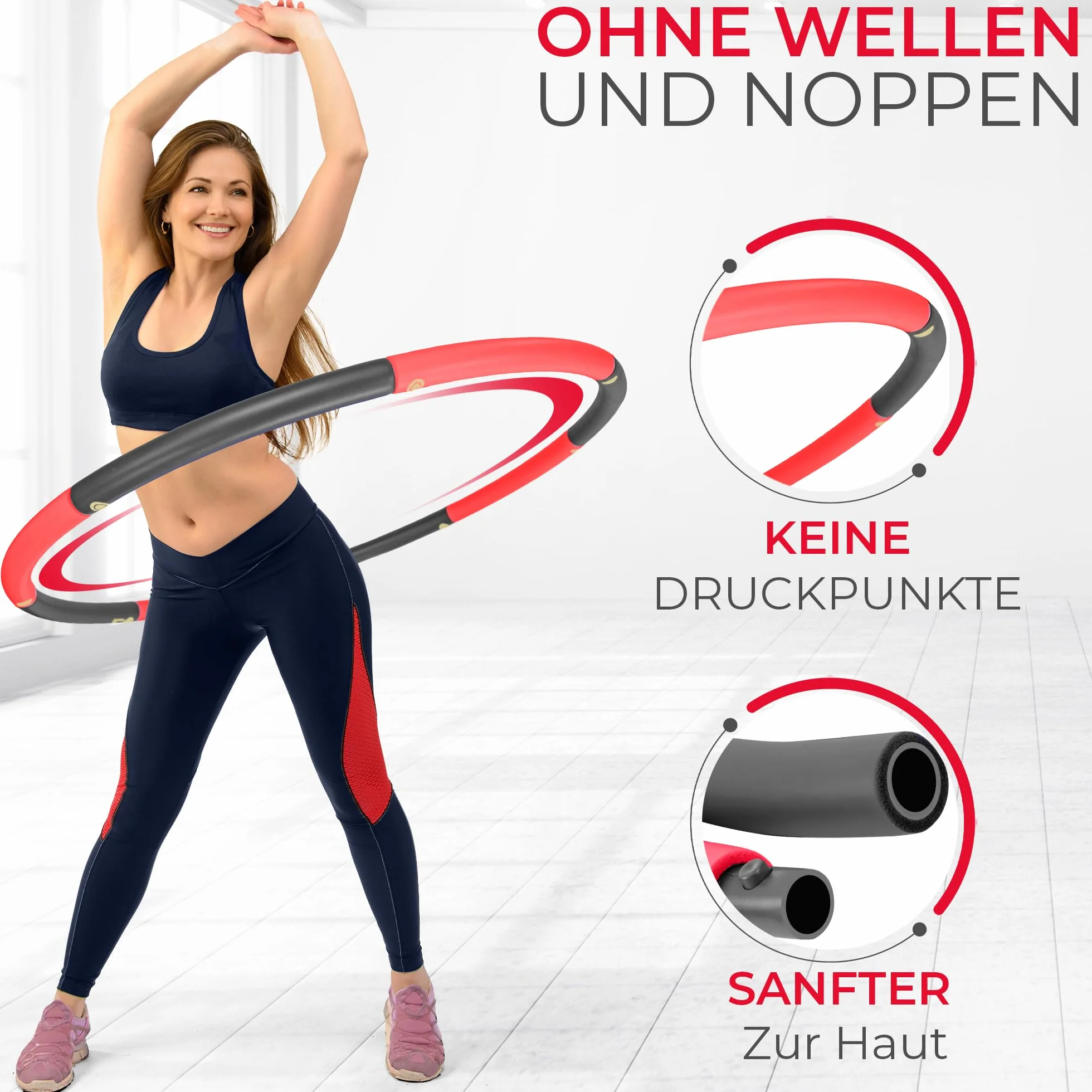 Hula hop dla początkujących, bez fal i wypustek, 1 kg do 1,5 kg, 75-100 cm, 6-8 segmentów, Hullahub Fitness Sport dla dorosłych do odchudzania