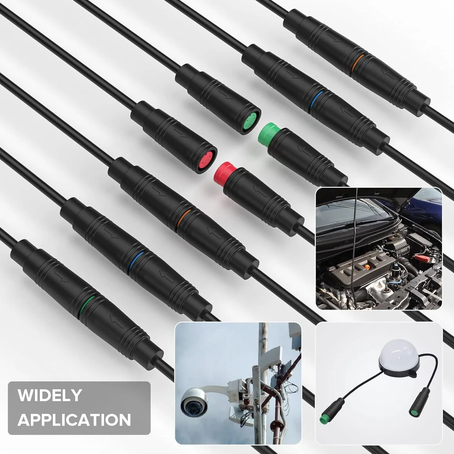 RUNCCI-YUN 2 szt. Przewód do roweru elektrycznego Julet Wodoodporne przedłużacze do rowerów elektrycznych Kabel wtykowy Żeński męski 6pin złącze do oświetlenia roweru elektrycznego 1m
