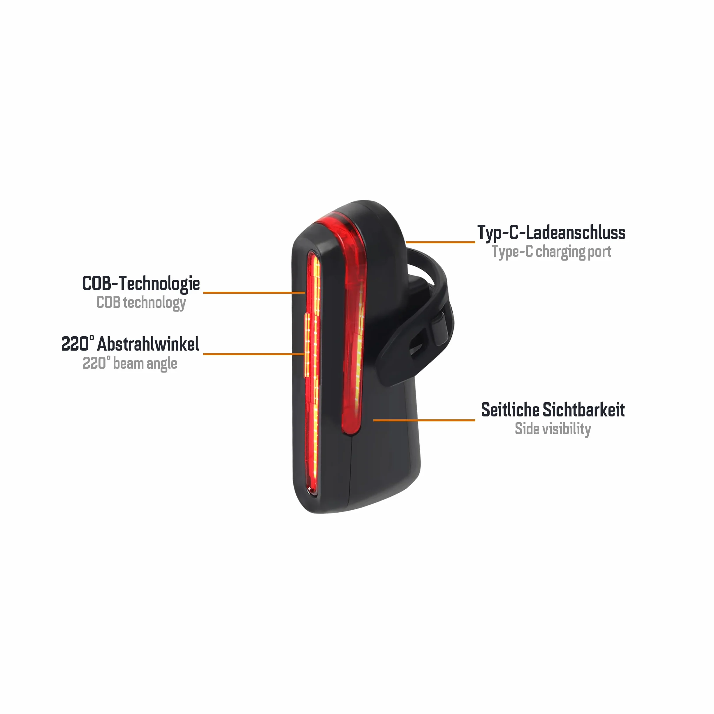 ADDVIEW Zestaw świateł rowerowych Starlight – dopuszczone do ruchu drogowego (obowiązują przepisy lokalne), 70 lx światło przednie i tylne LED z USB C, zasilanie bateryjne, wodoszczelność IP65, zasięg