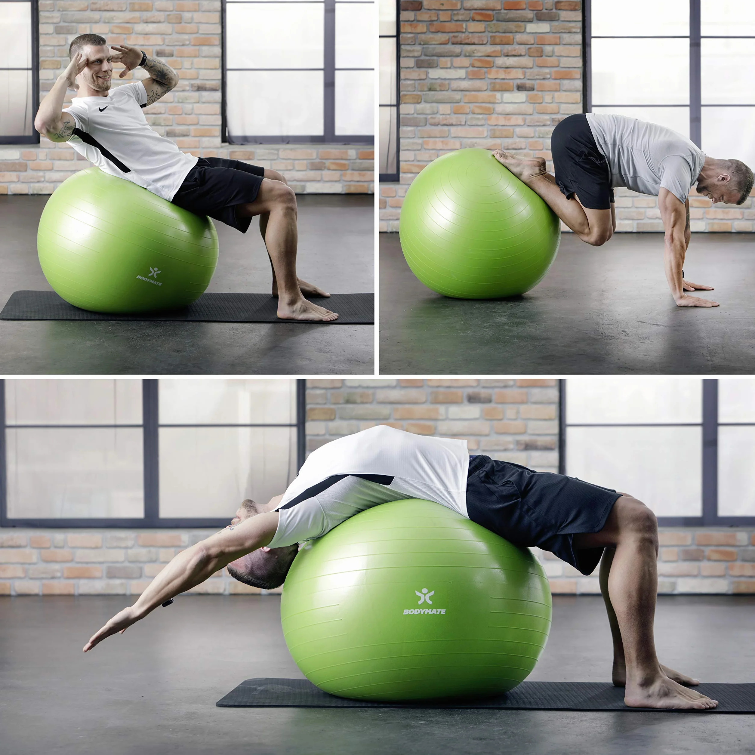 BODYMATE – Gruba piłka gimnastyczna anti-burst z e-bookiem GRATIS i pompką w zestawie, fitness, joga, core, do krzesła biurowego