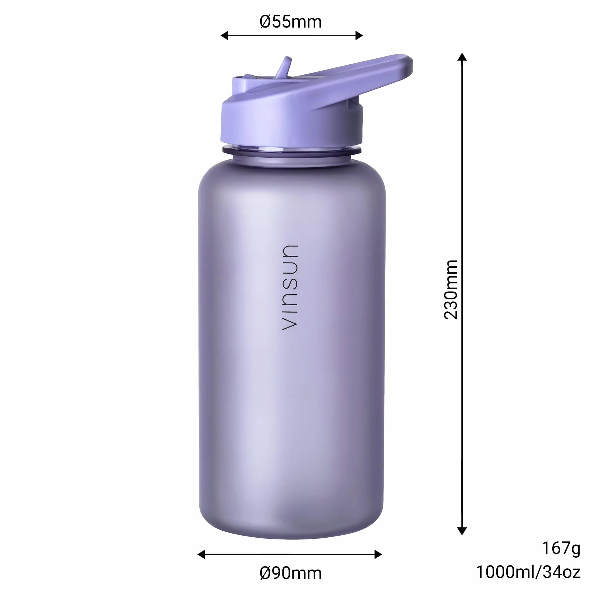 VINSUN Butelka do picia 1 l ze słomką Tritan BPA Free fioletowa