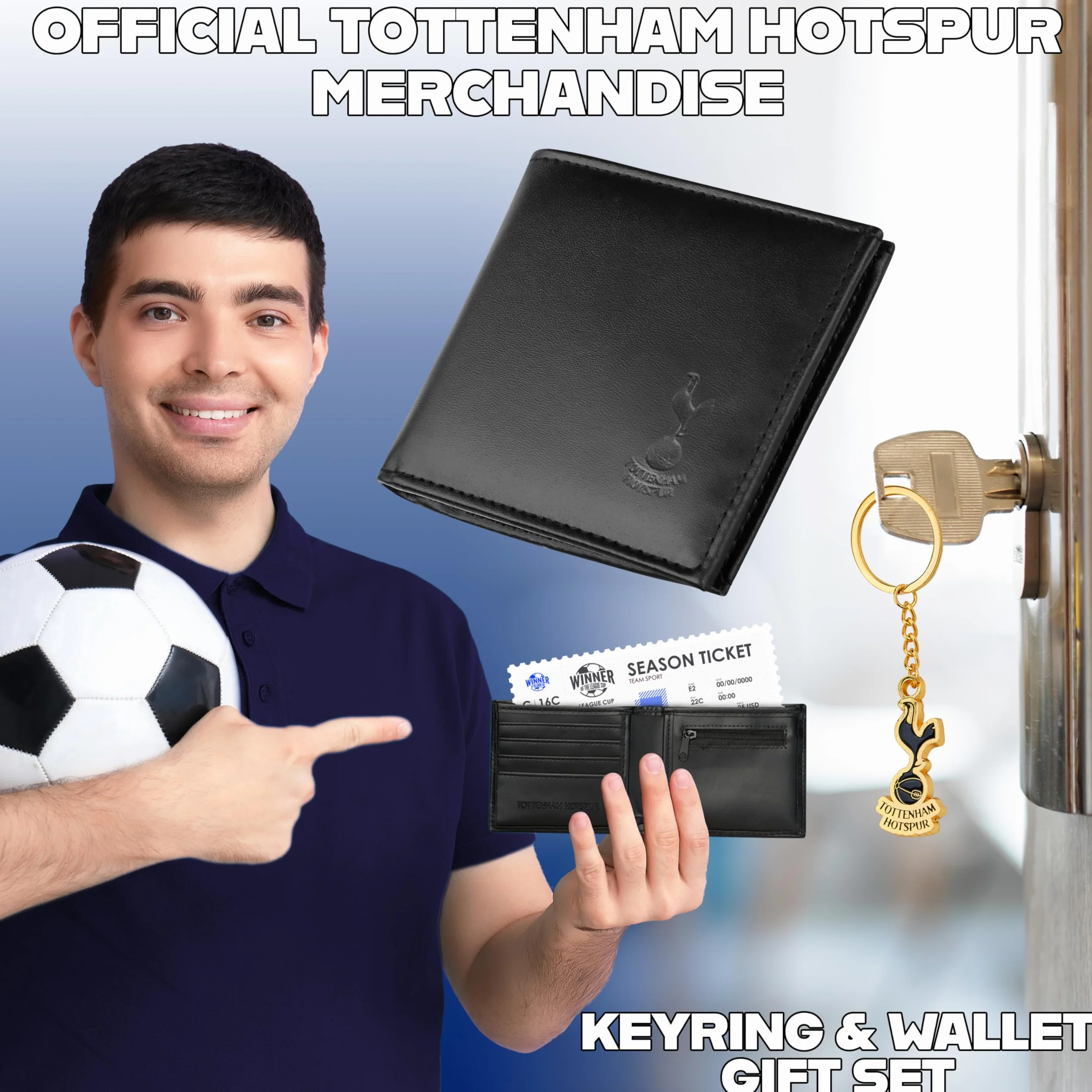 Tottenham Hotspur F.C. Zestaw akcesoriów do portfela dla fanów sportu z przegródkami na karty i kieszenią na monety, sprzęt kibica, prezenty dla mężczyzn, Czarny, Jeden rozmiar, Nowoczesny