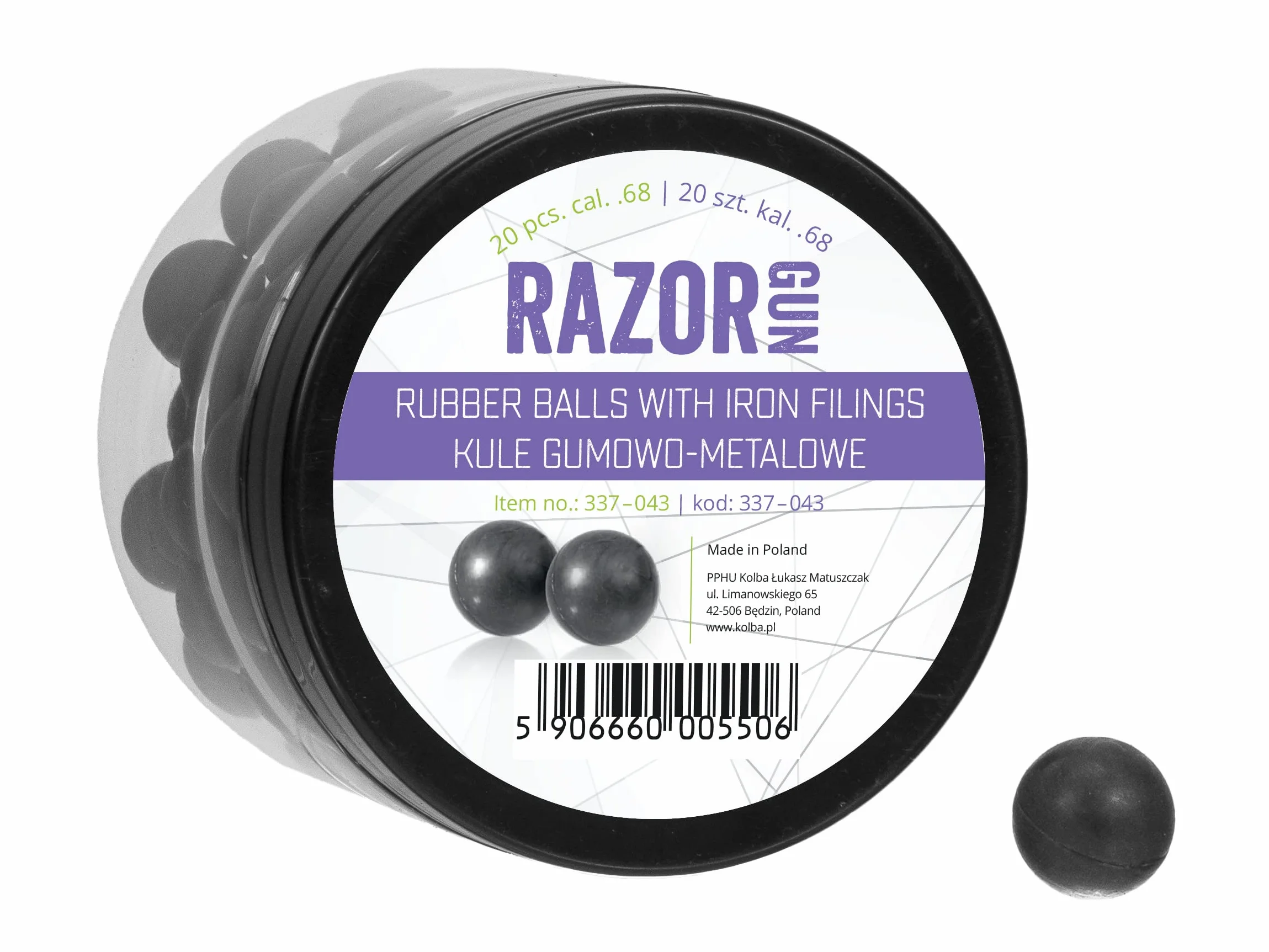 Kule gumowo-metalowe RazorGun 68 kaliber.68 20 sztuk do Umarex T4E HDS i SG-68