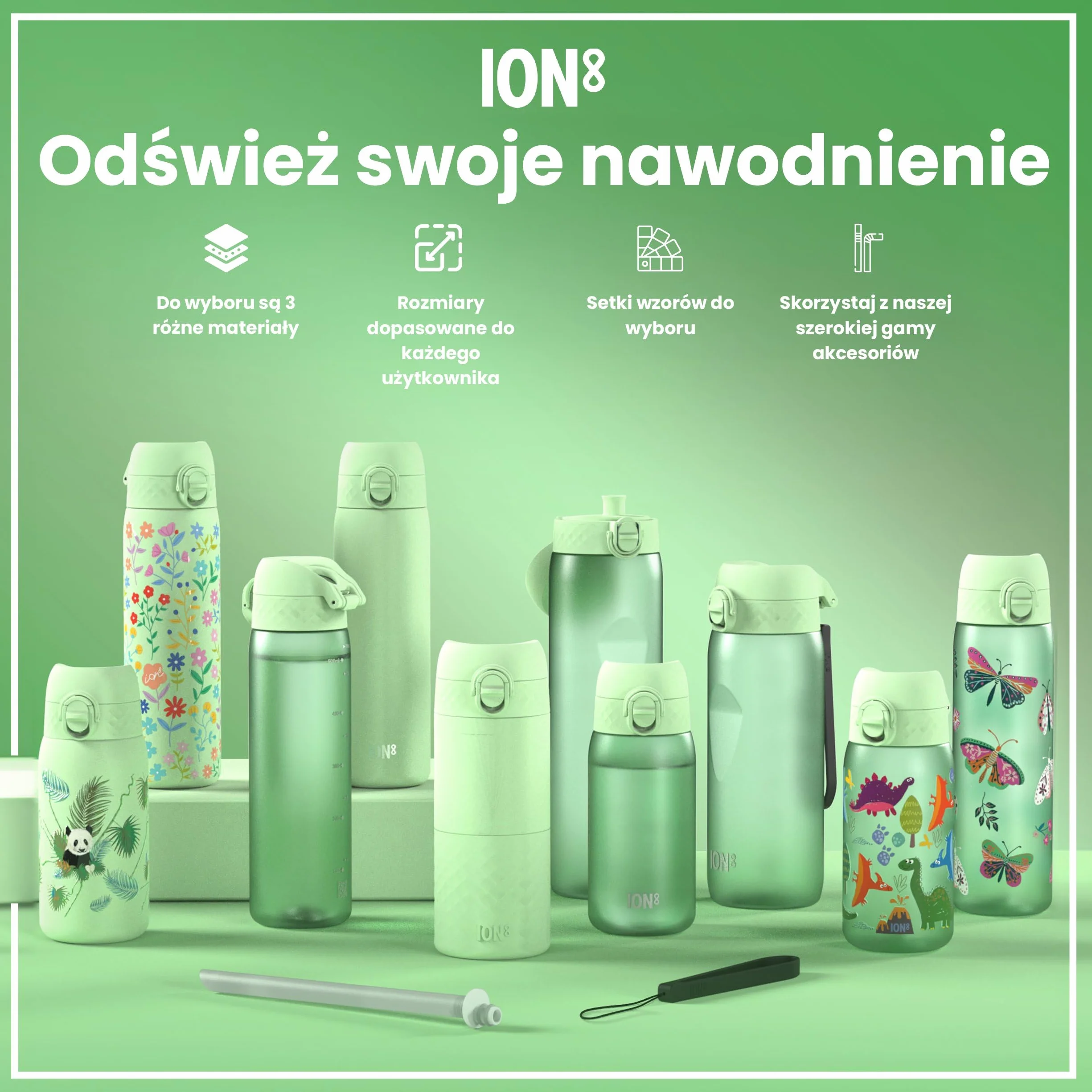 ION8 Butelka na Wodę, 500 ml/18 oz, Szczelna, Łatwe Otwieranie, Bezpieczny Zamek, Można Myć w Zmywarce, Bez BPA, Higieniczne Pokrycie, Uchwyt do Przenoszenia, Łatwa Czyszczenie, Bezwonny, Dziki Motyl