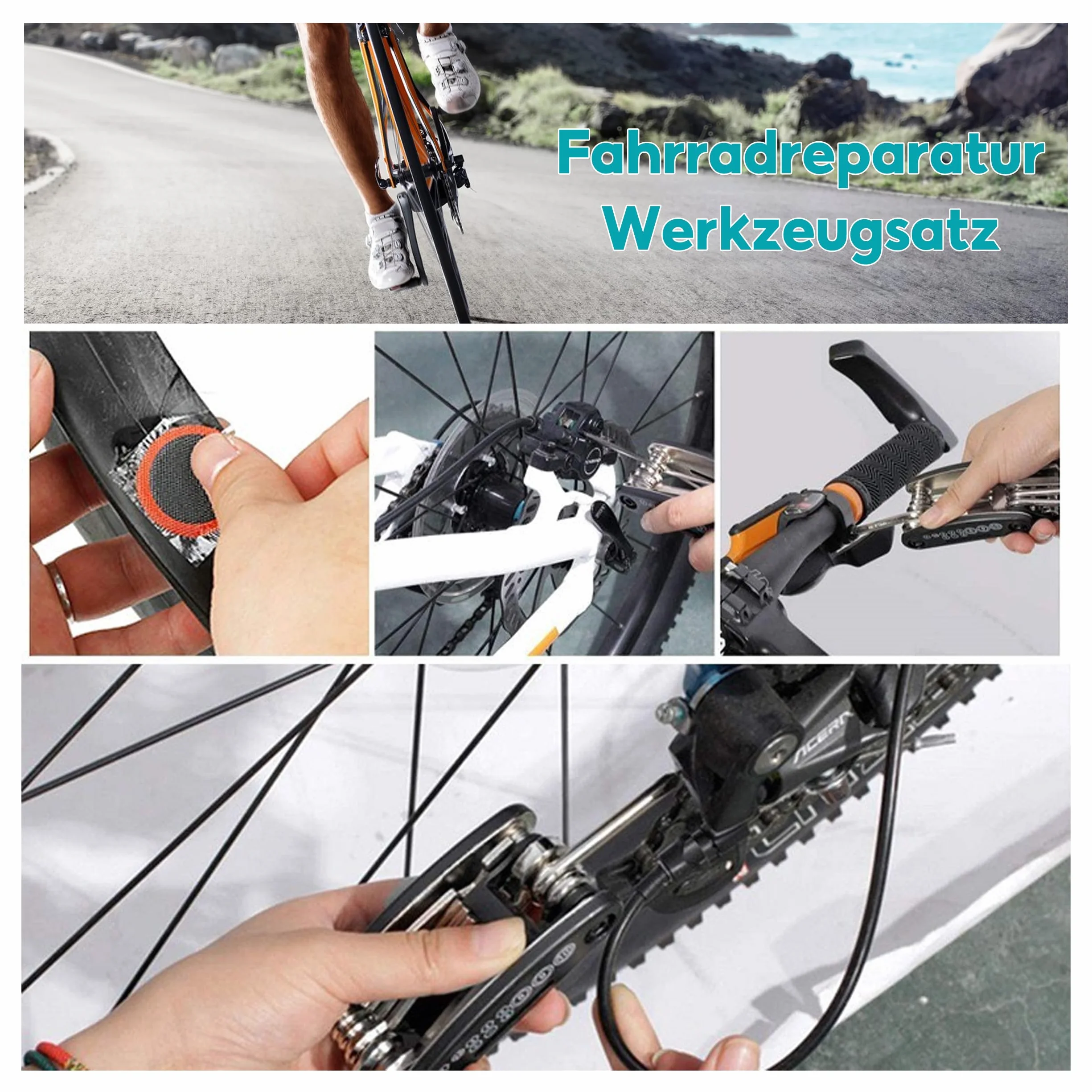 Zestaw naprawczy do opon rowerowych, 16 w 1, zestaw naprawczy do dętek rowerowych, metalowy podnośnik do opon dla rowerzystów, motocykli, pojazdów terenowych, nadmuchiwana guma