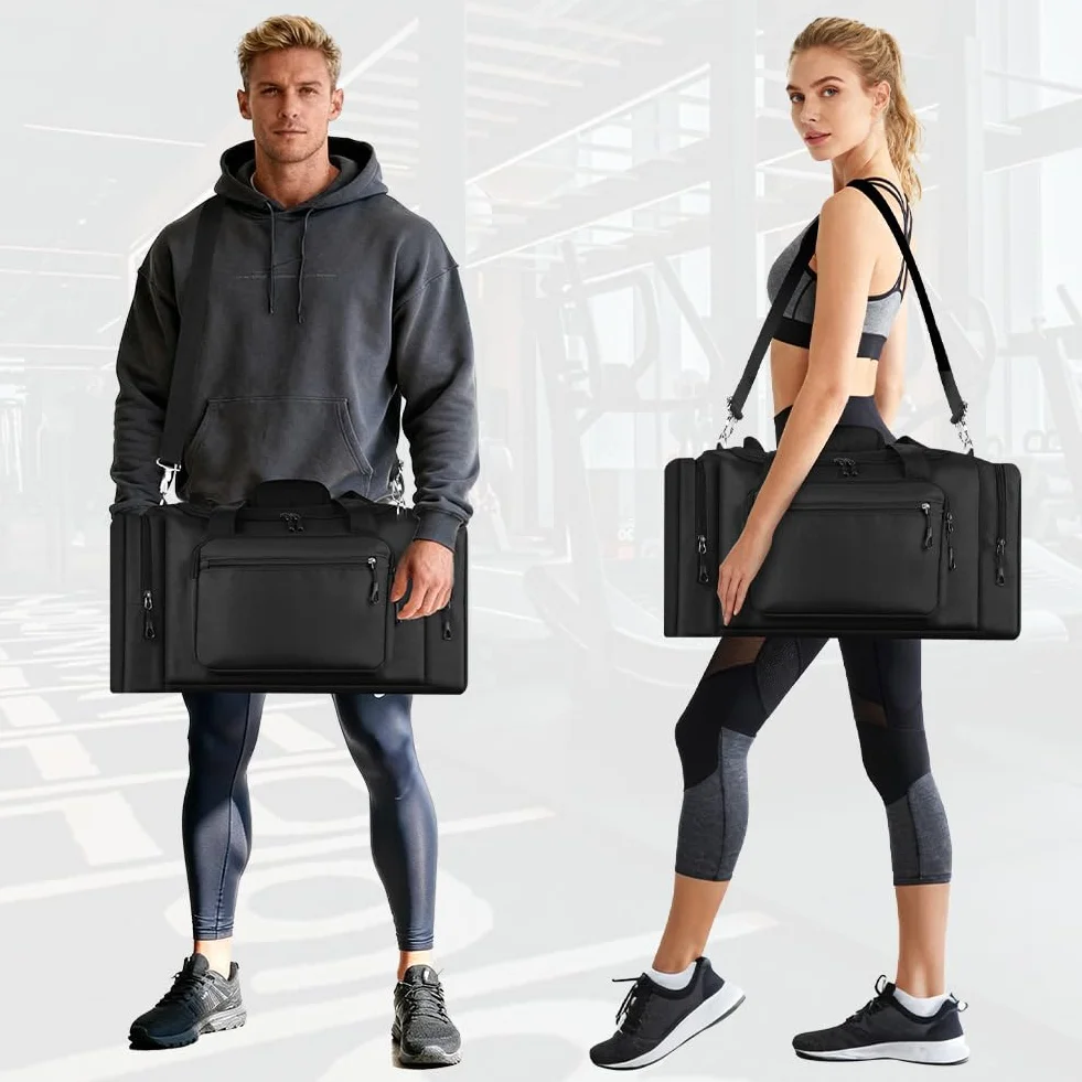 OSDUE Torba sportowa, torba na siłownię dla kobiet i mężczyzn, 35 l wodoodporna torba podróżna na sporty z paskiem na ramię, torba na noc, torba weekendowa na siłownię, podróże, pływanie, Czarny, 20.5