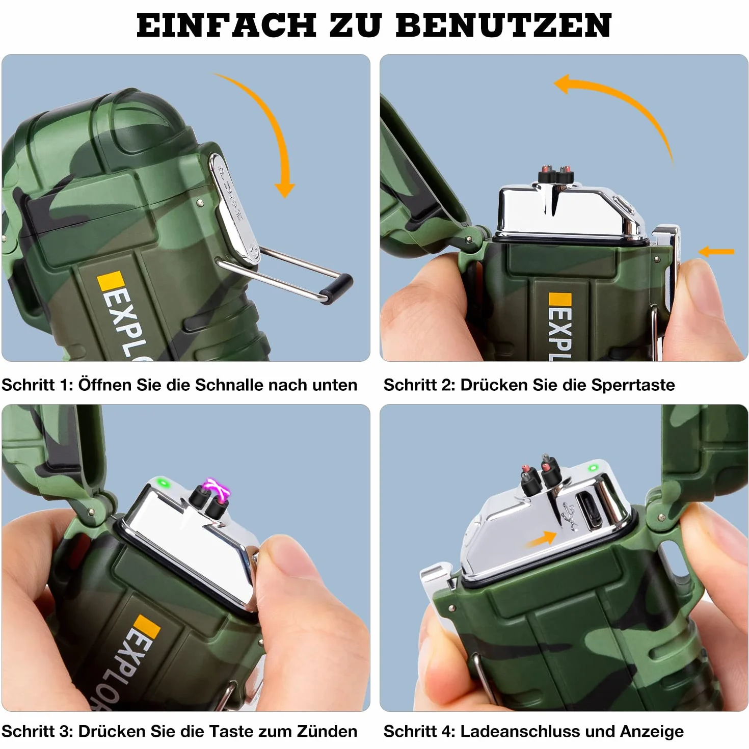 LcFun Elektryczna zapalniczka plazmowa wodoszczelna wiatroszczelna do ponownego ładowania survivalowa