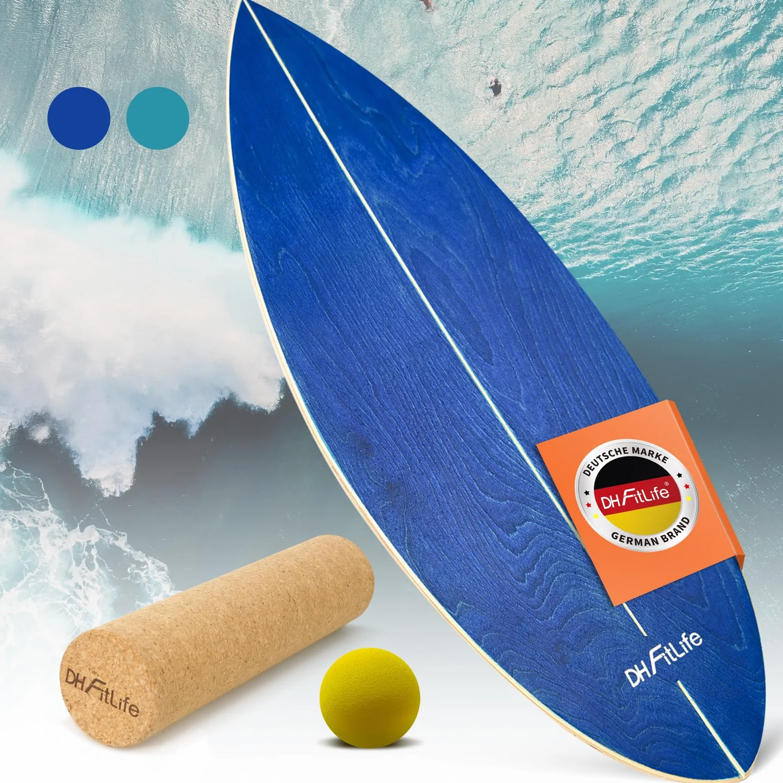 DH FitLife Deska do Balansowania Surf Balance Board z Drewna z Rockerem dla Dorosłych