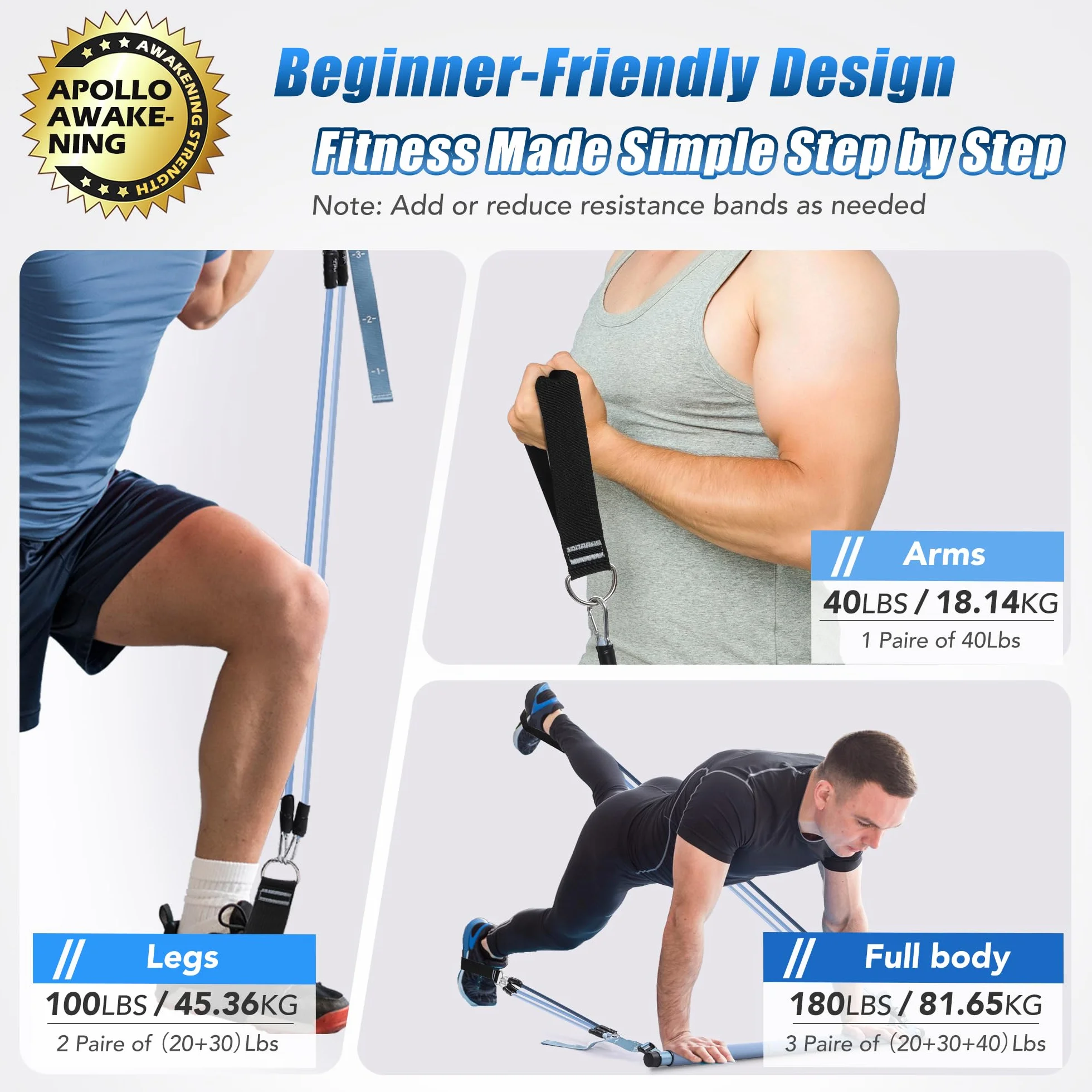 ALongSong Zestaw do pilatesu z drążkami i taśmami oporowymi 20/30/18 kg do domowego treningu