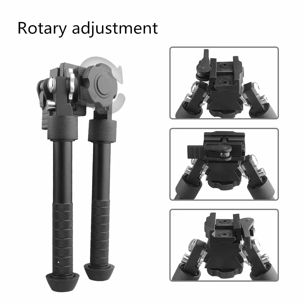 Aluminum Alloy Bipod 360 Degree Rotation Adjustable Extension Quick Detach Picatinny 20mm Rail Mount with Hand Stop (Black)