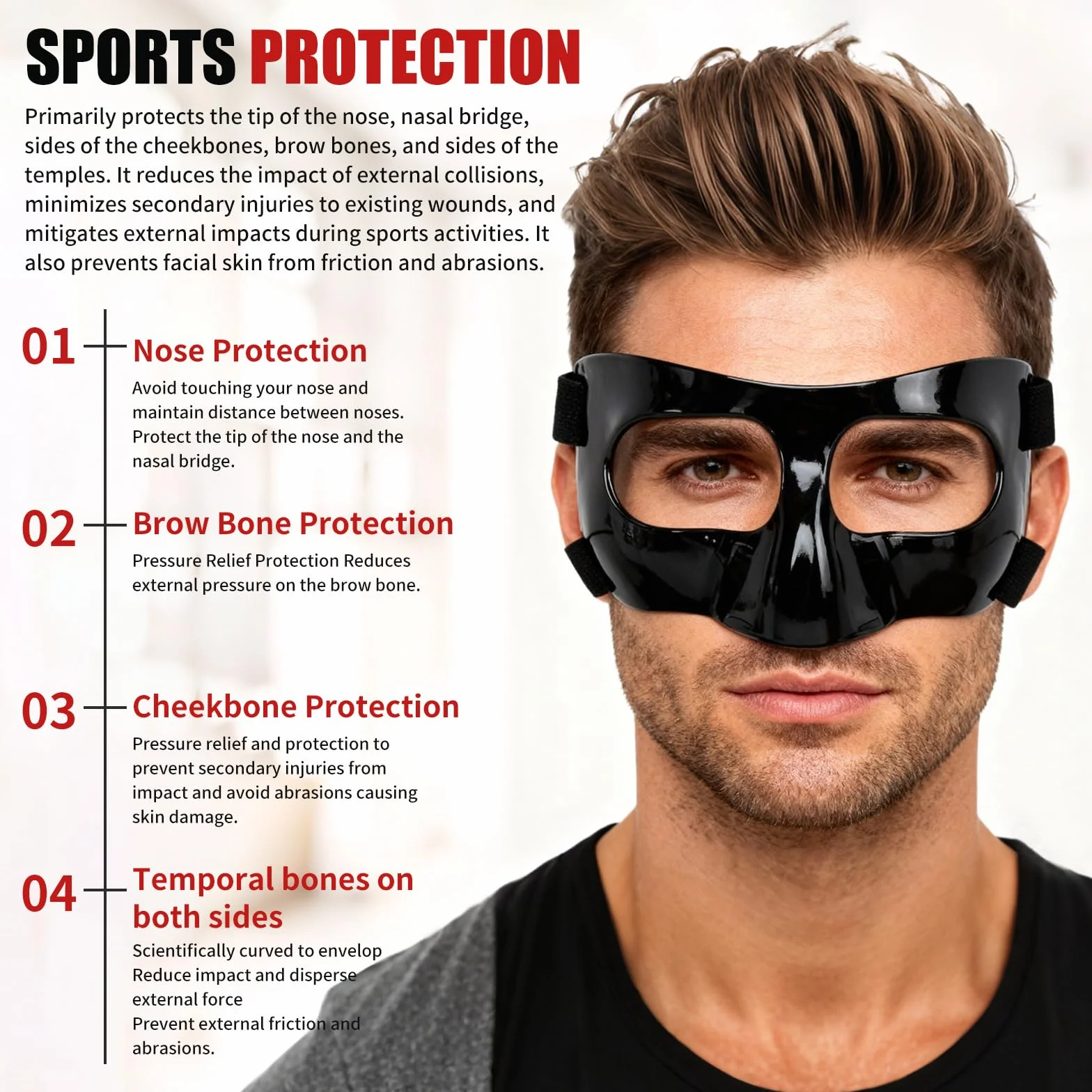 Maska na nos, piłka nożna, ochrona twarzy, ochrona twarzy, ochrona nosa, regulowana ochrona nosa z wyściółką, maska na nos, sportowa, dla dorosłych unisex