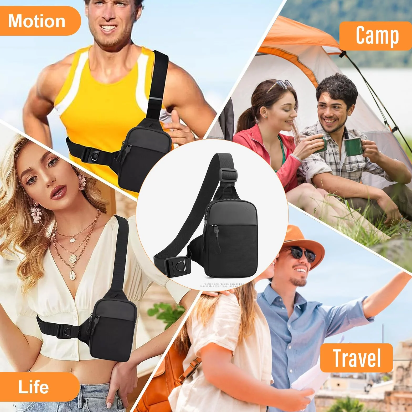 Sling Chest Crossbody Bag, torba na klatkę piersiową dla mężczyzn, wodoszczelna torba na ramię, na podróż, wędrówki, jazdę na rowerze, kemping, sport na świeżym powietrzu