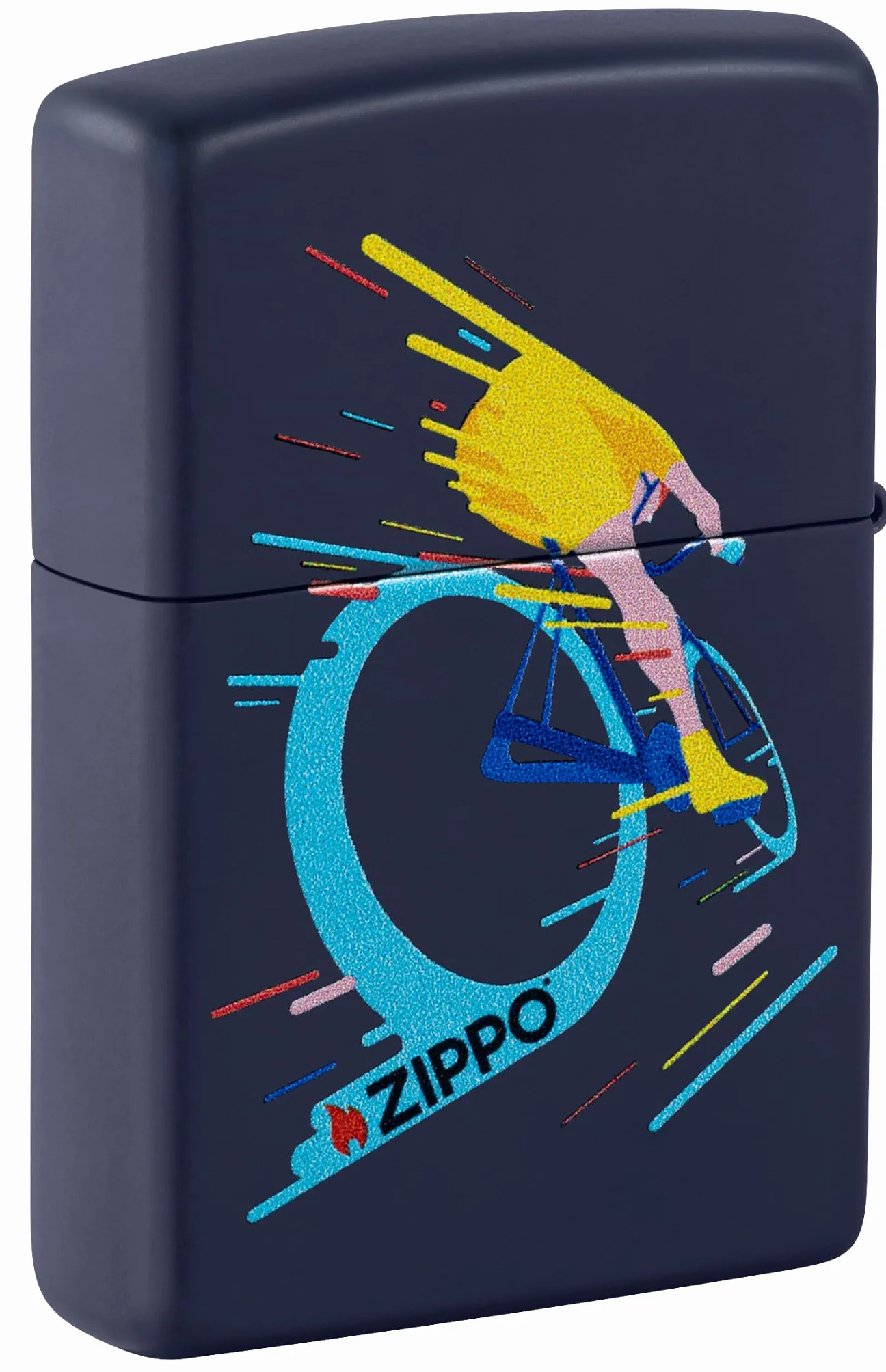 Zippo Cyclist Zapalniczka Sztormowa, Kolorowy Nadruk (Obustronny), do Napełniania, Wielokrotnego Użytku, Wiatroodporna Konstrukcja, Pudełko na Prezent, Wykonano w USA, Kolor Granatowy (Navy Matte)