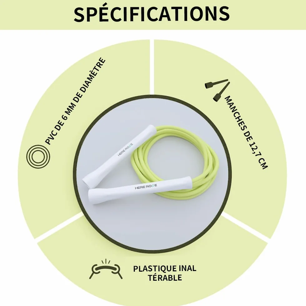 Hererope Skakanka z PCW 6 mm dla mężczyzn i kobiet, fitness, prędkość, triki, trening cardio, 3,1 m, skakanka z nietłukącymi się uchwytami i linką bez węzłów