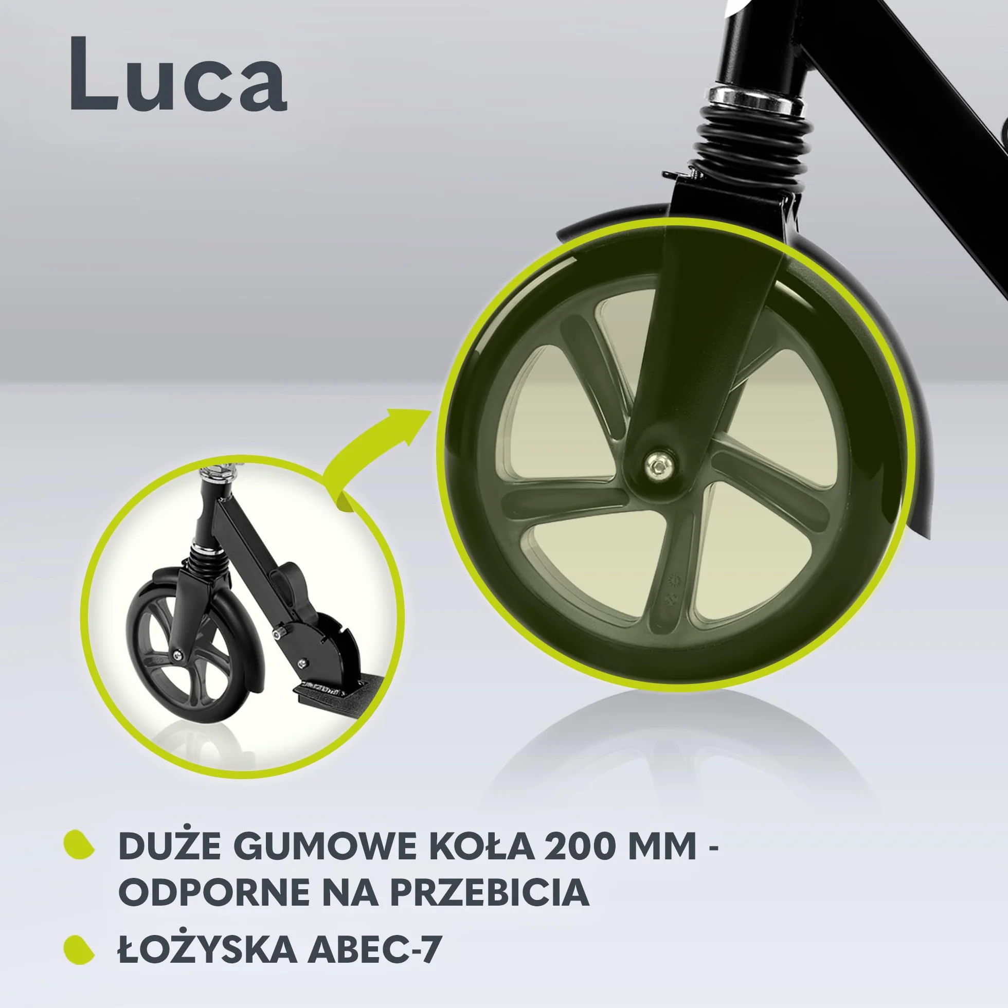 Lionelo Luca hulajnoga do 100 kg, lekka wytrzymała, składana konstrukcja, amortyzator, duże koła, regulowana wysokość kierownicy, antypoślizgowy podest, amortyzacja ShockResist